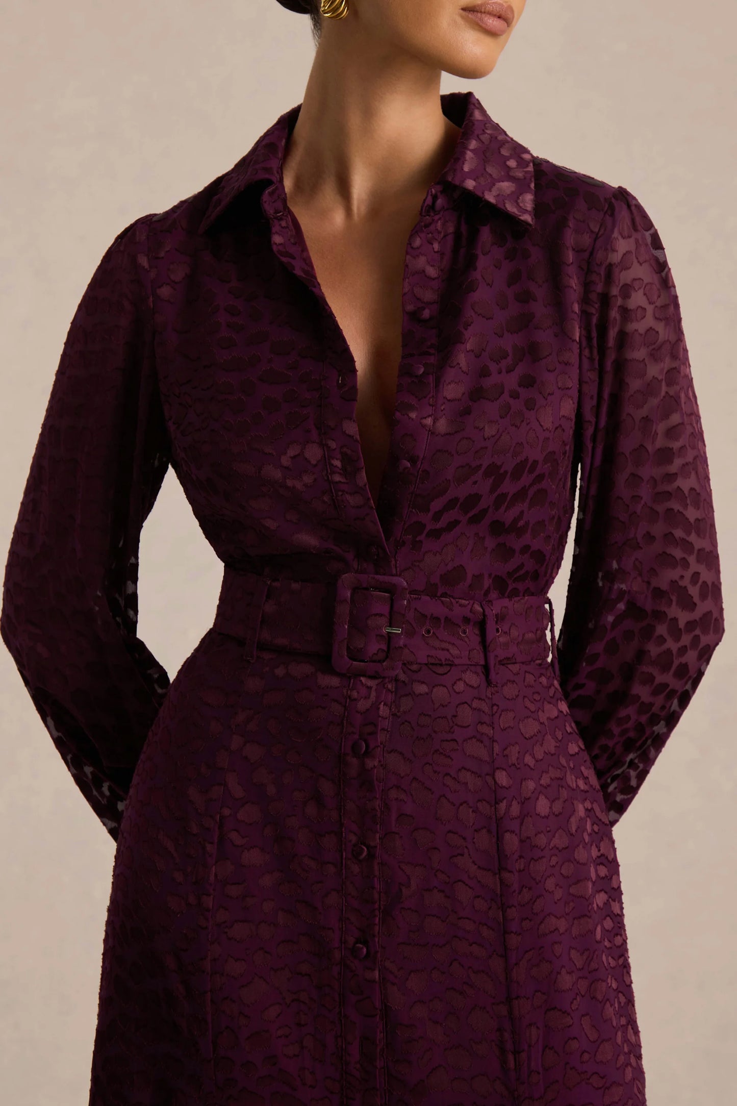 Kirsty Purple Long Sleeve Shirt Dress With Full Skirt