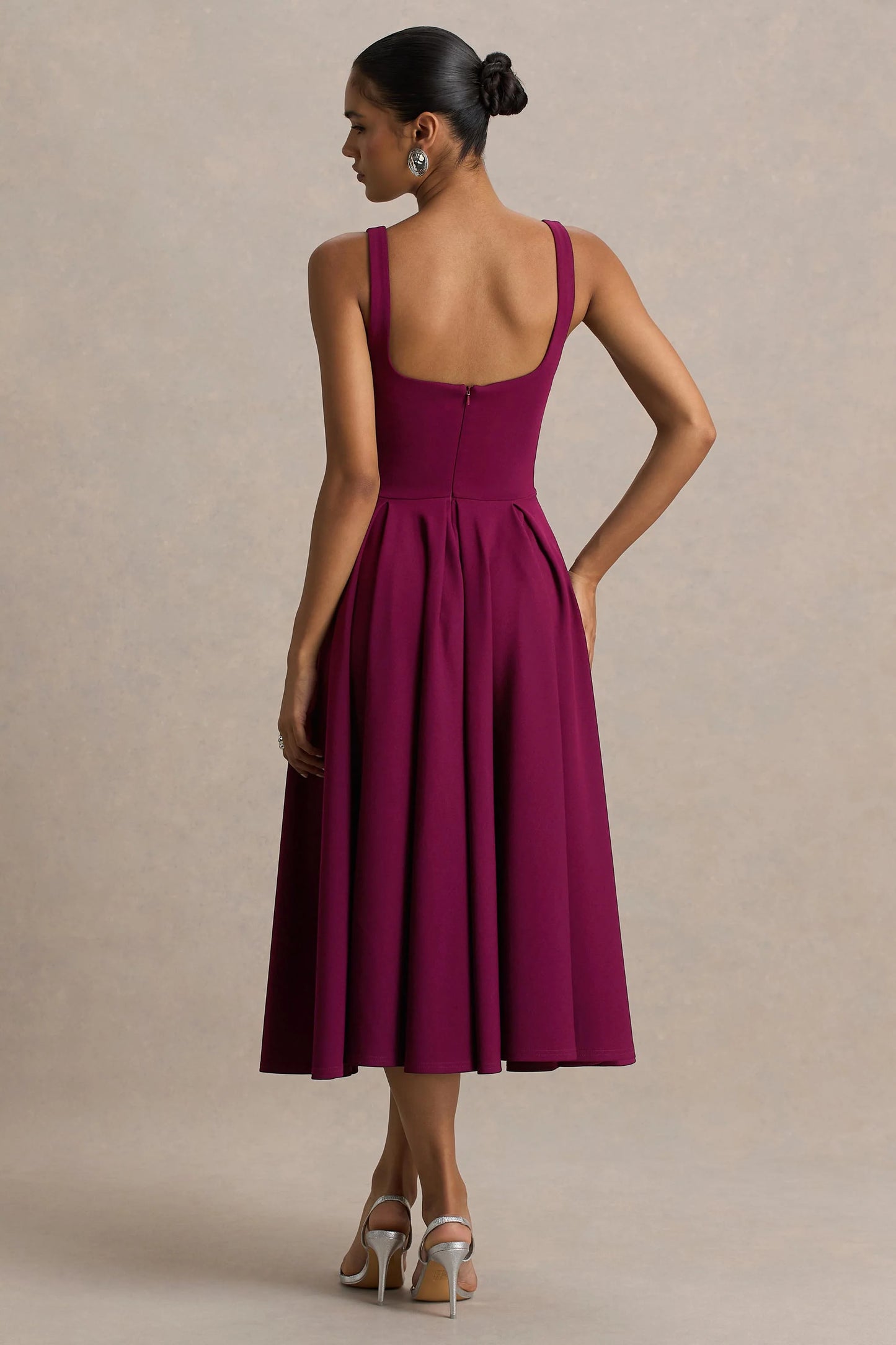 Depths Burgundy V-Neck Midi Dress