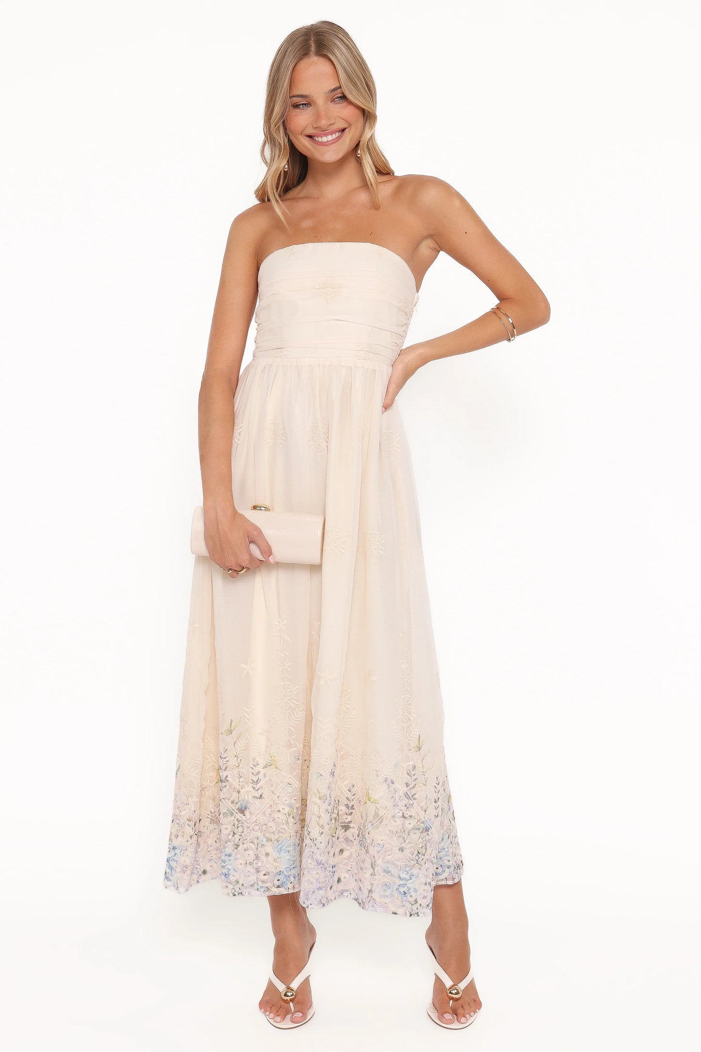 Kayt Strapless Dress - Embroidered Floral
