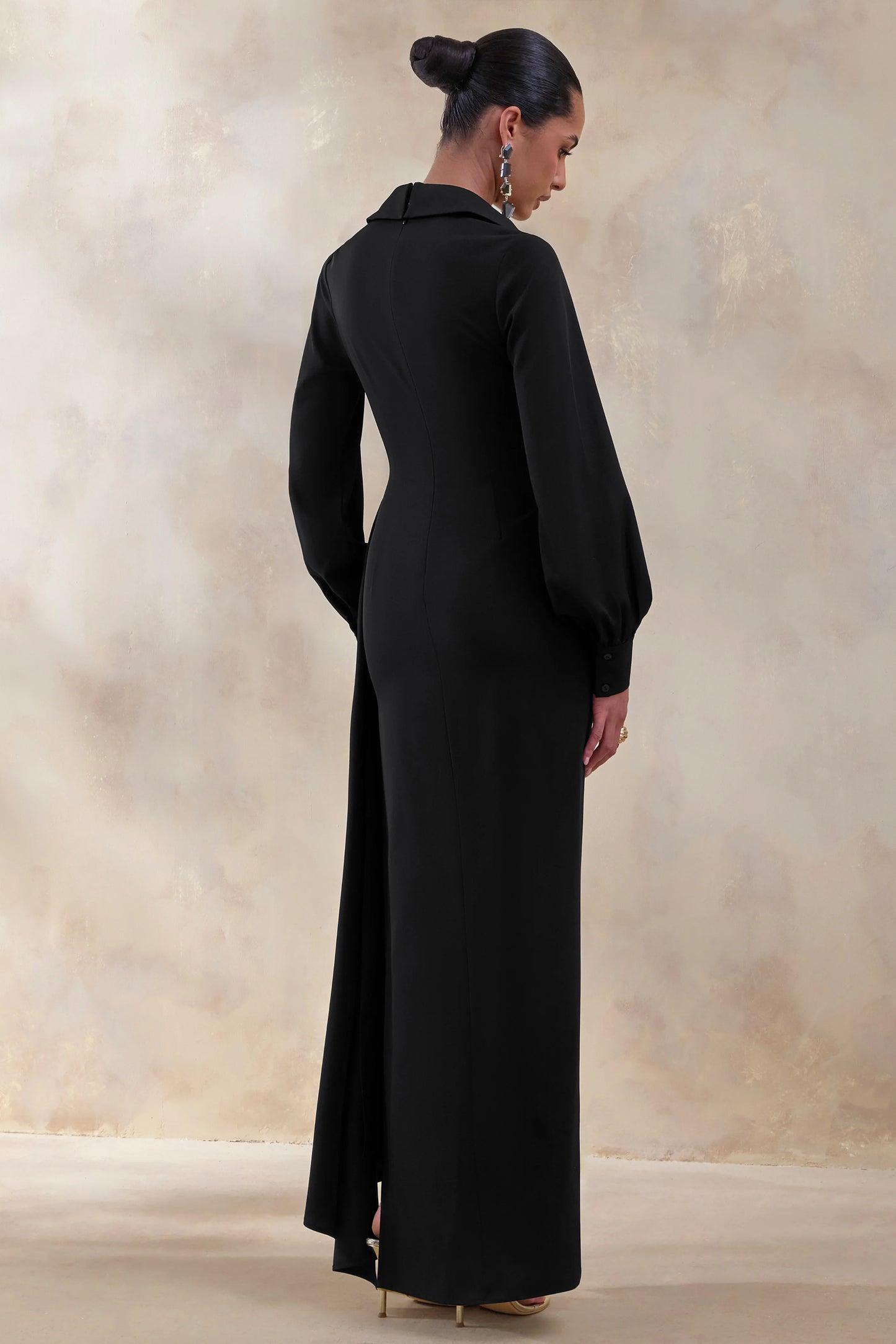 Vita Black Plunge-Neck Wrap Maxi Dress