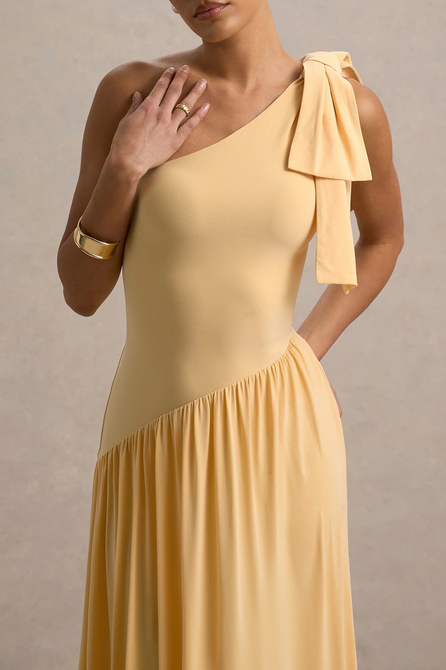 Lotus Love Orange One-Shoulder Hanky-Hem Maxi Dress With Bow