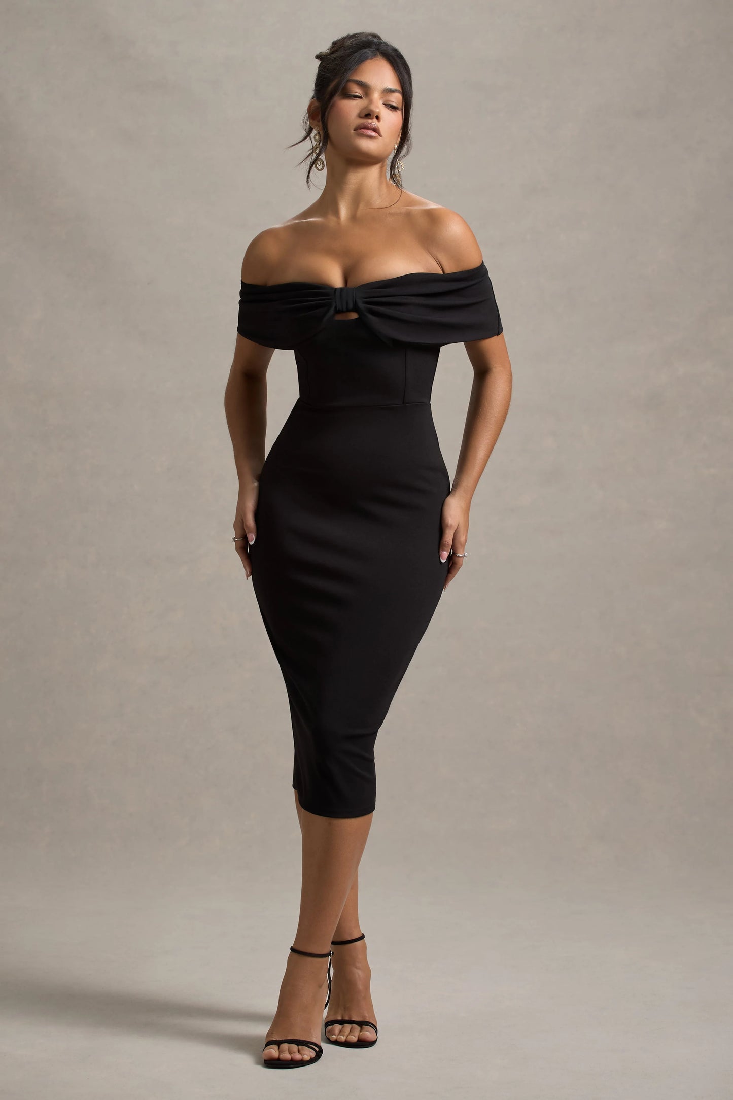 Hope Black Bow Bardot Midi Dress