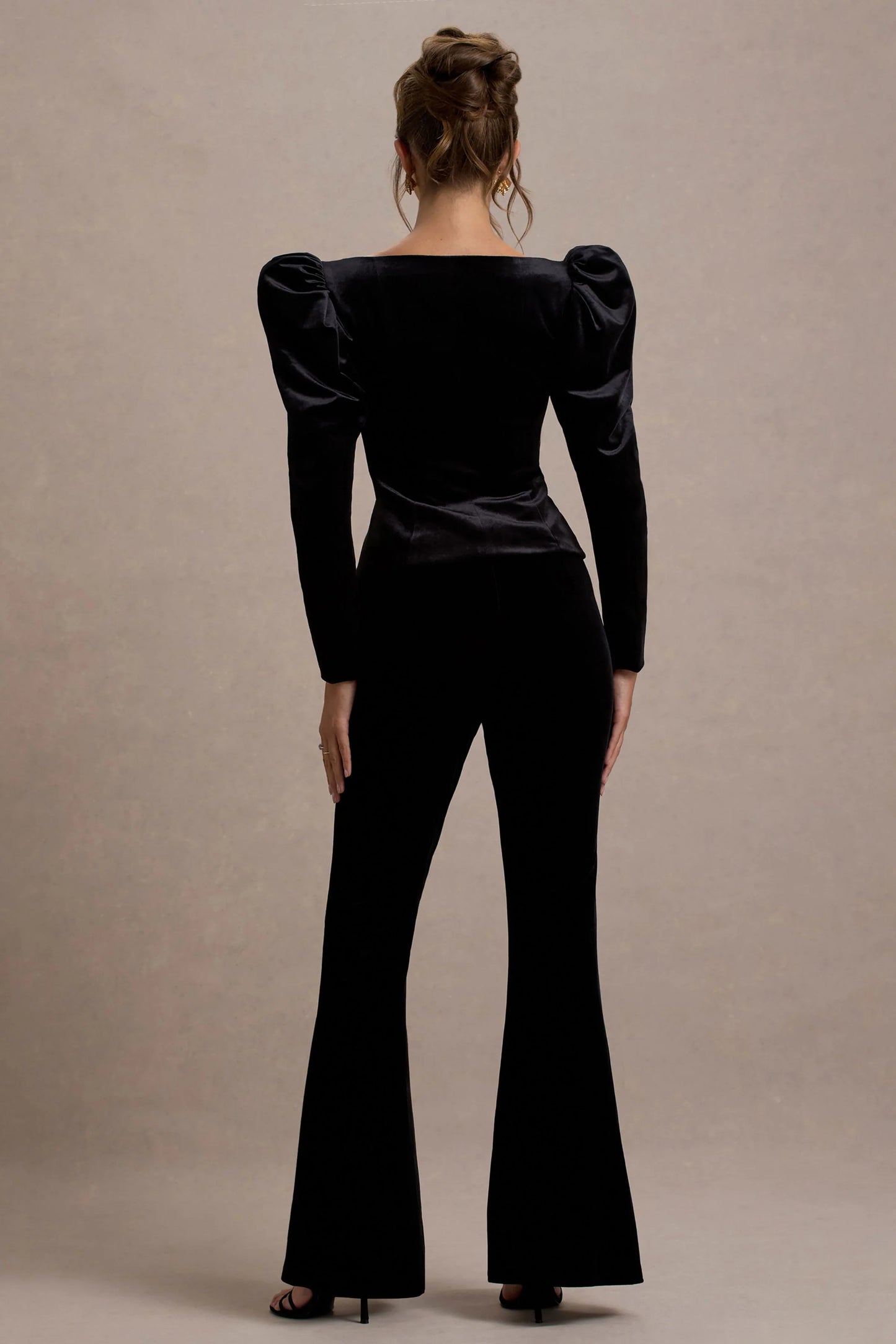 Suzu Black Velvet Puff-Sleeve Top With Bows