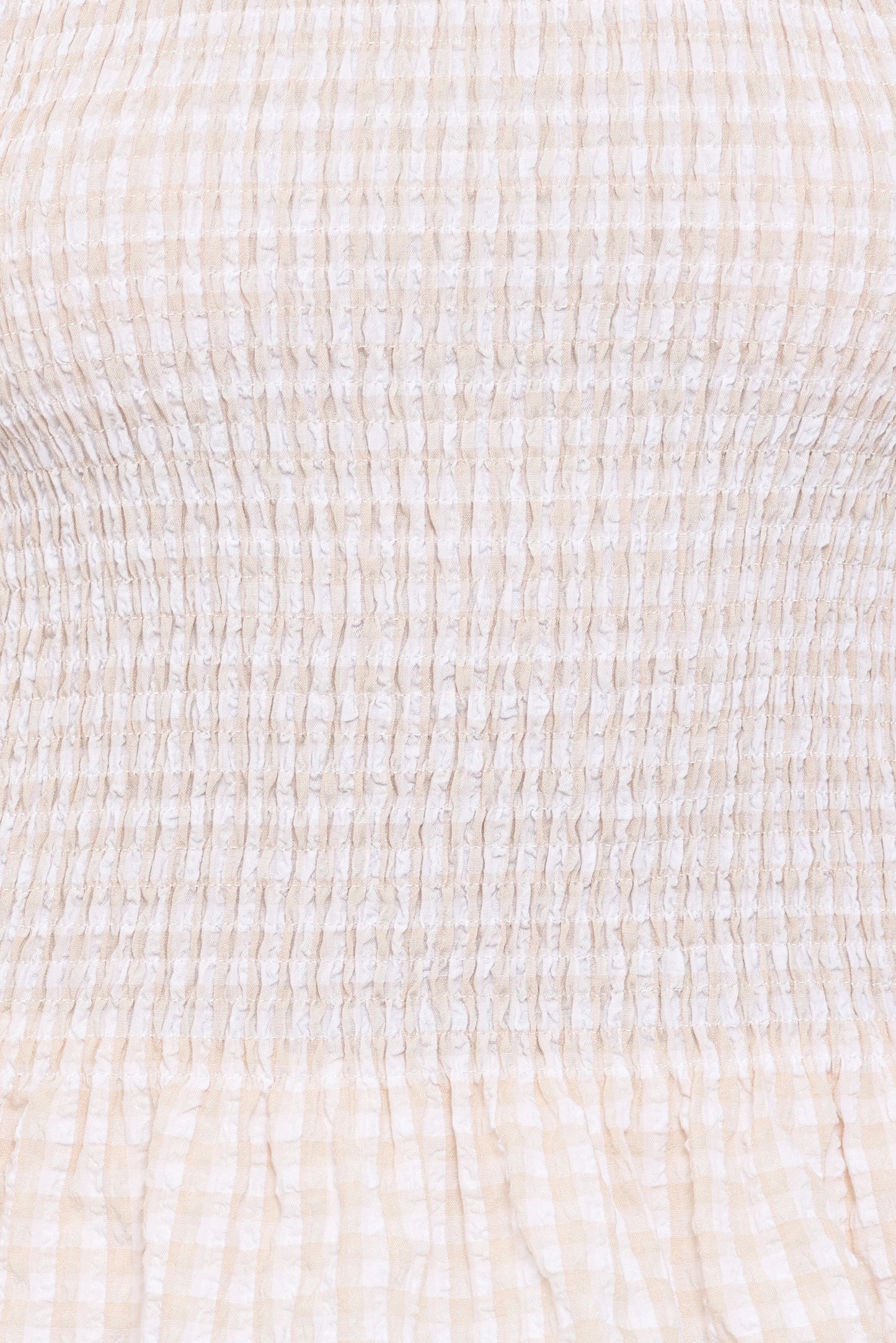 Callista Shirred Waist Top - Beige Gingham