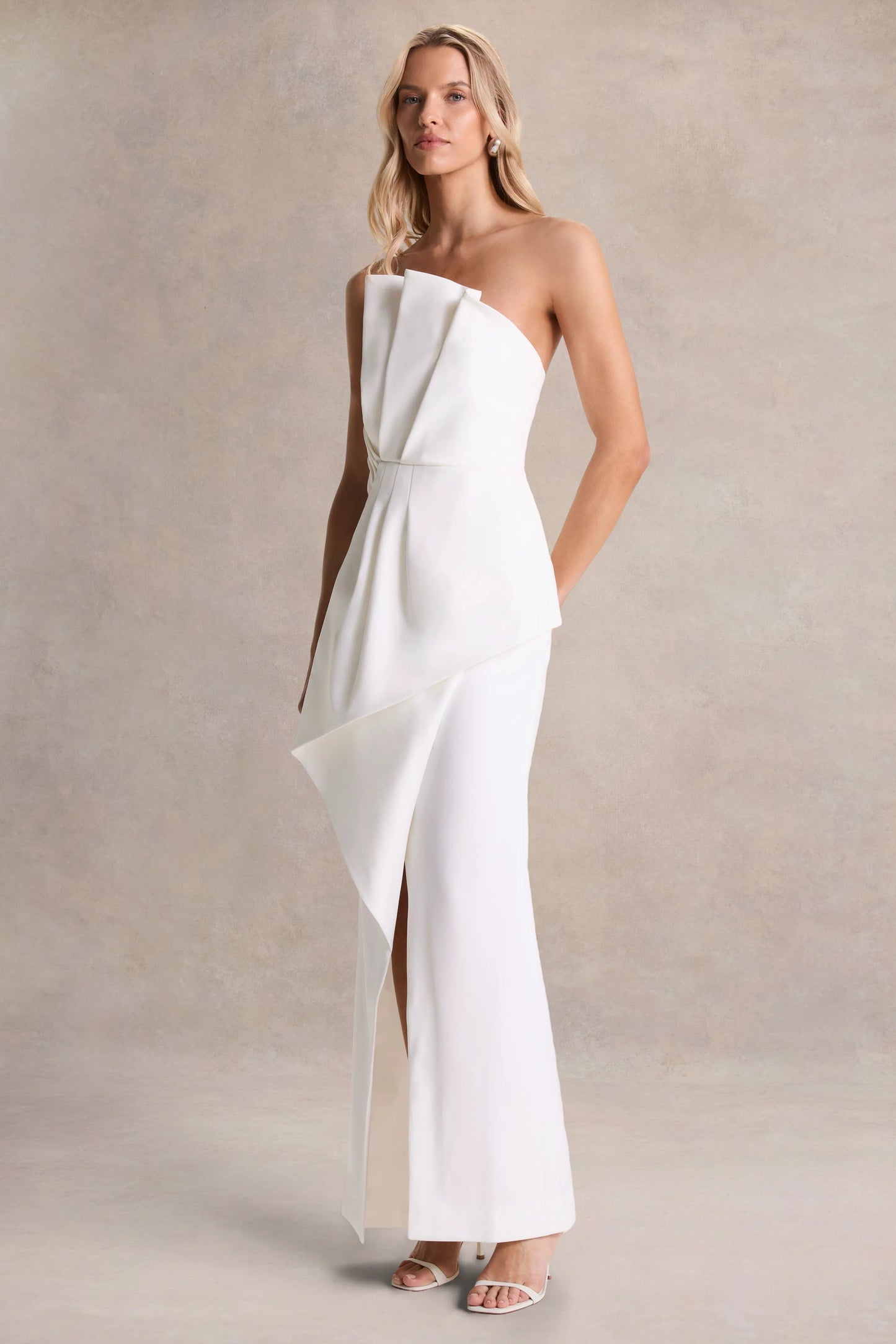 Dreamy Whispers Cream Strapless Ruffle Split Maxi Dress