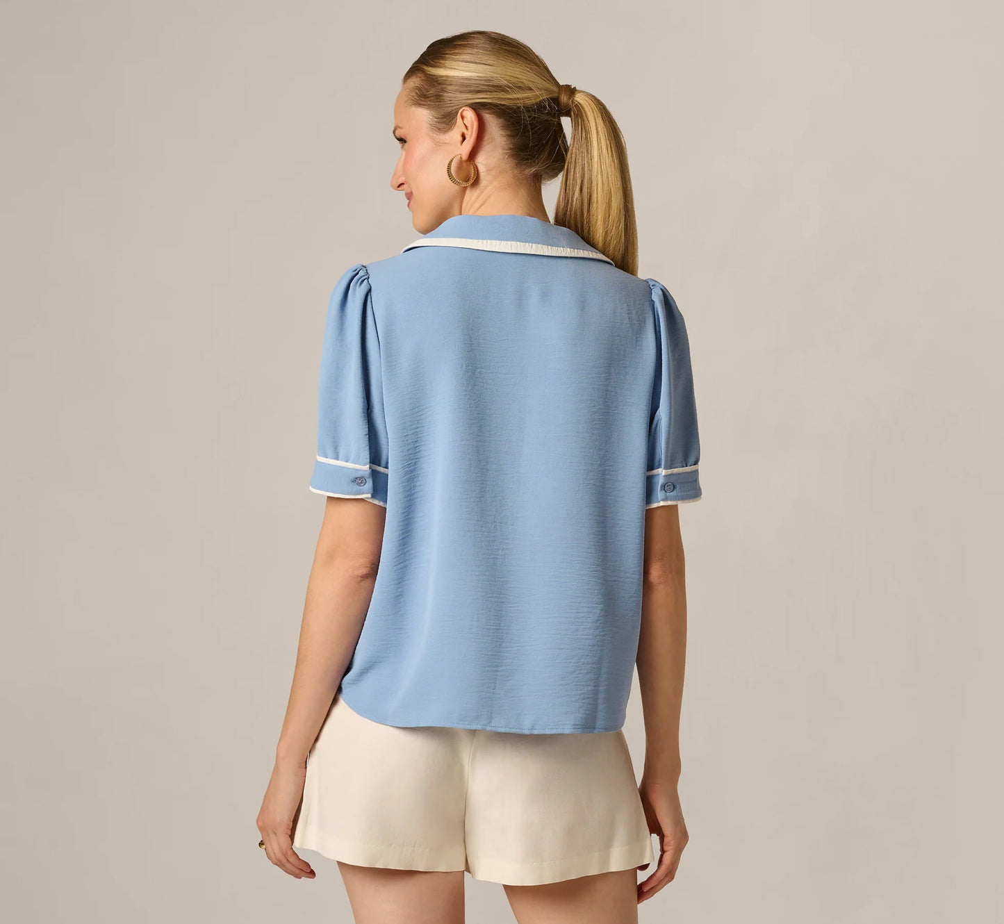 Puff Sleeve Sailor Collar Blouse In Rainwashed Ivory