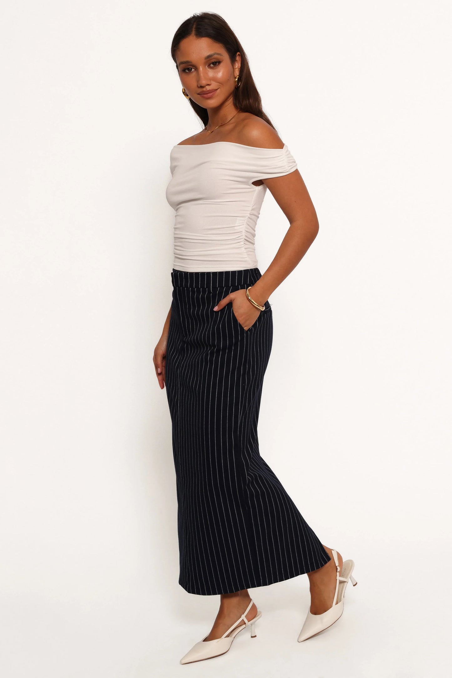 Ellory Midi Skirt - Navy Pinstripe