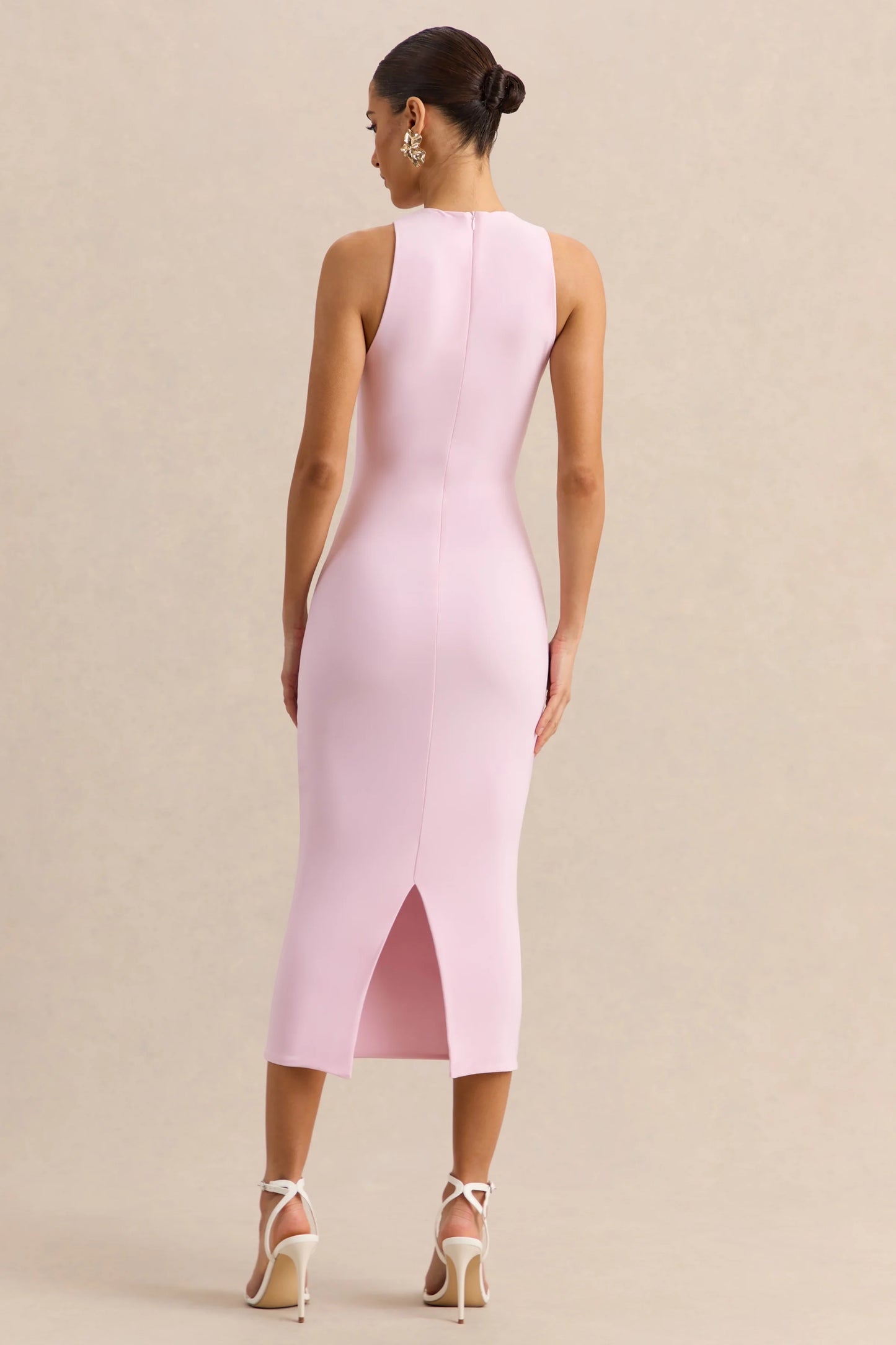 Mirana Light Pink High-Neck Midi-Dress