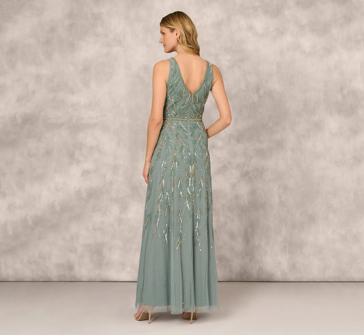 Multicolor Beaded Mermaid Gown With Sweetheart Neckline In Dark Sage