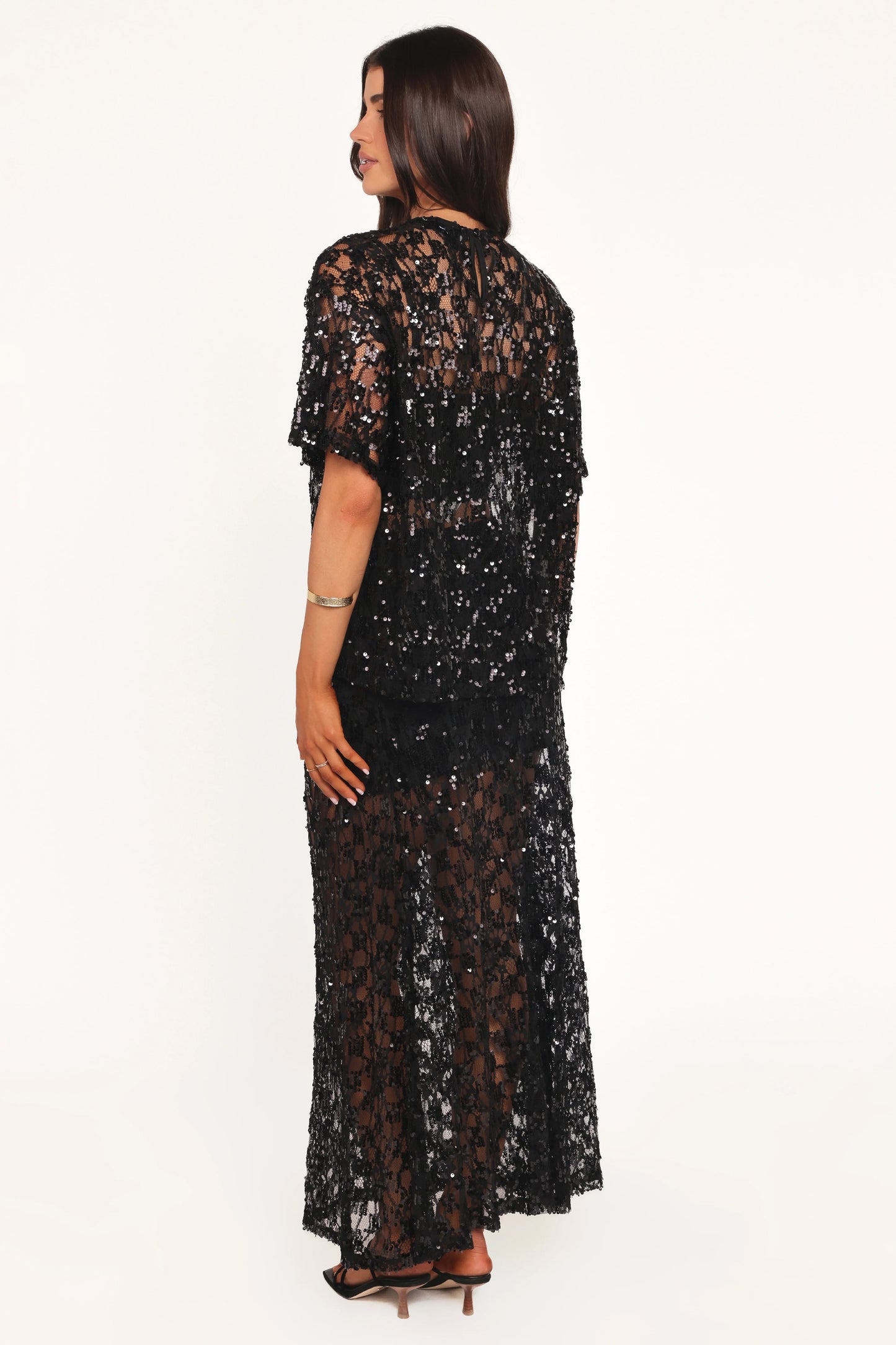 Yonder Sheer Panel Lace Maxi Skirt - Black