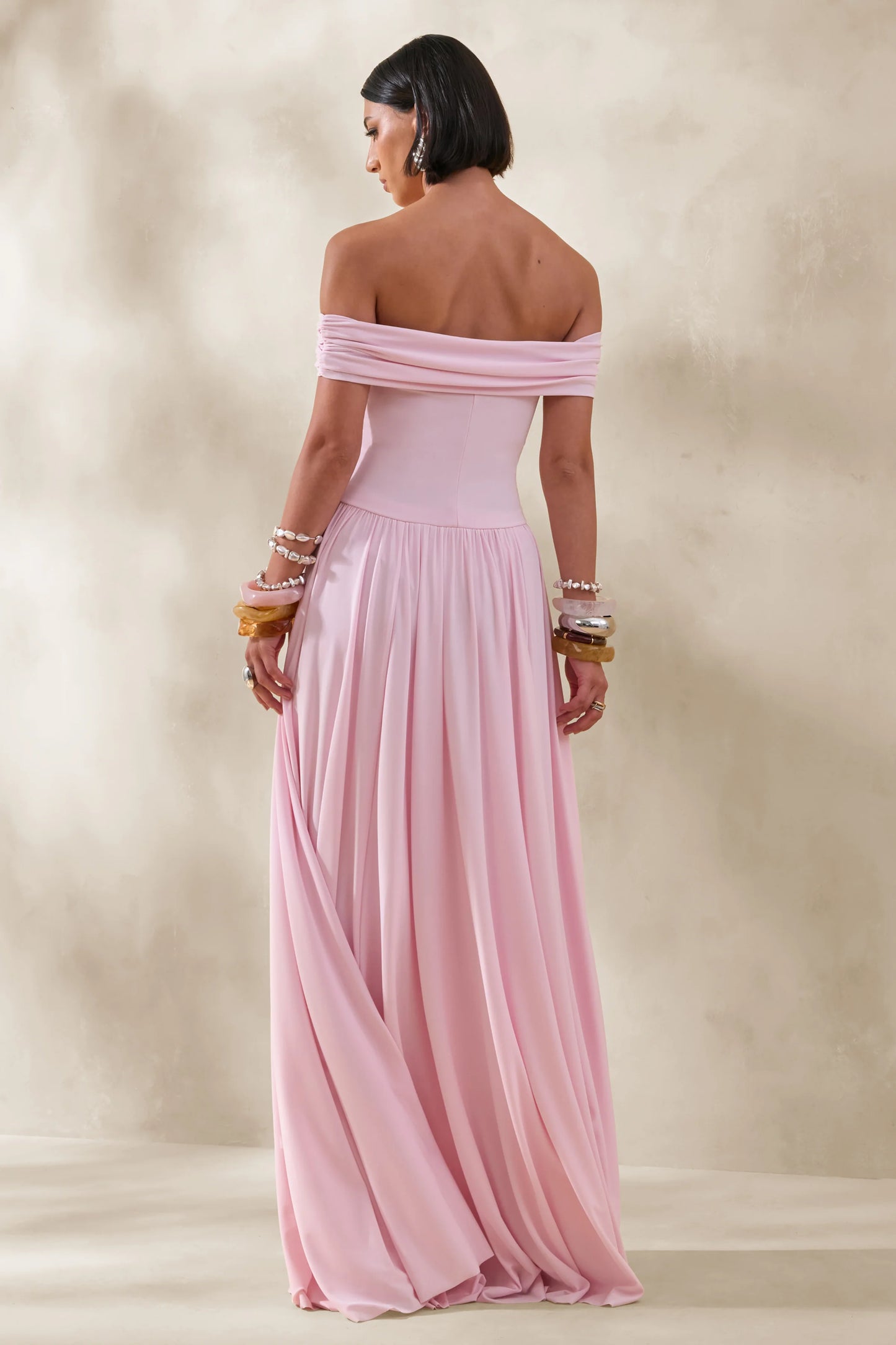 Cindie Pink Bardot-Neck Maxi Dress