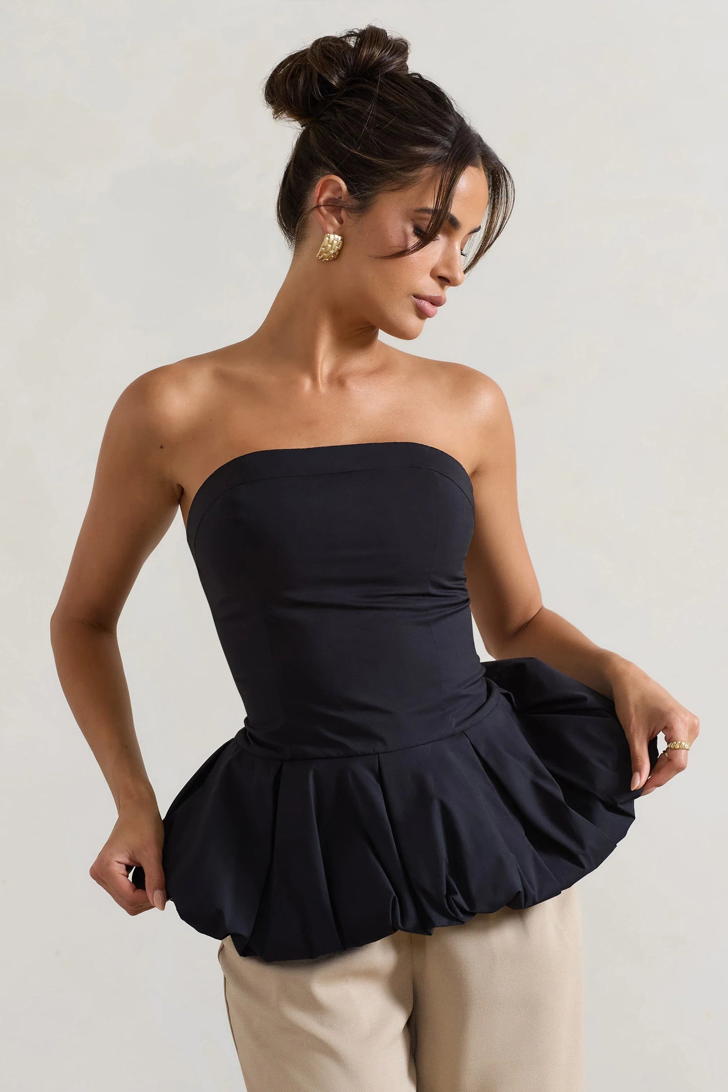 Roll With It Black Bandeau Ruffle Top