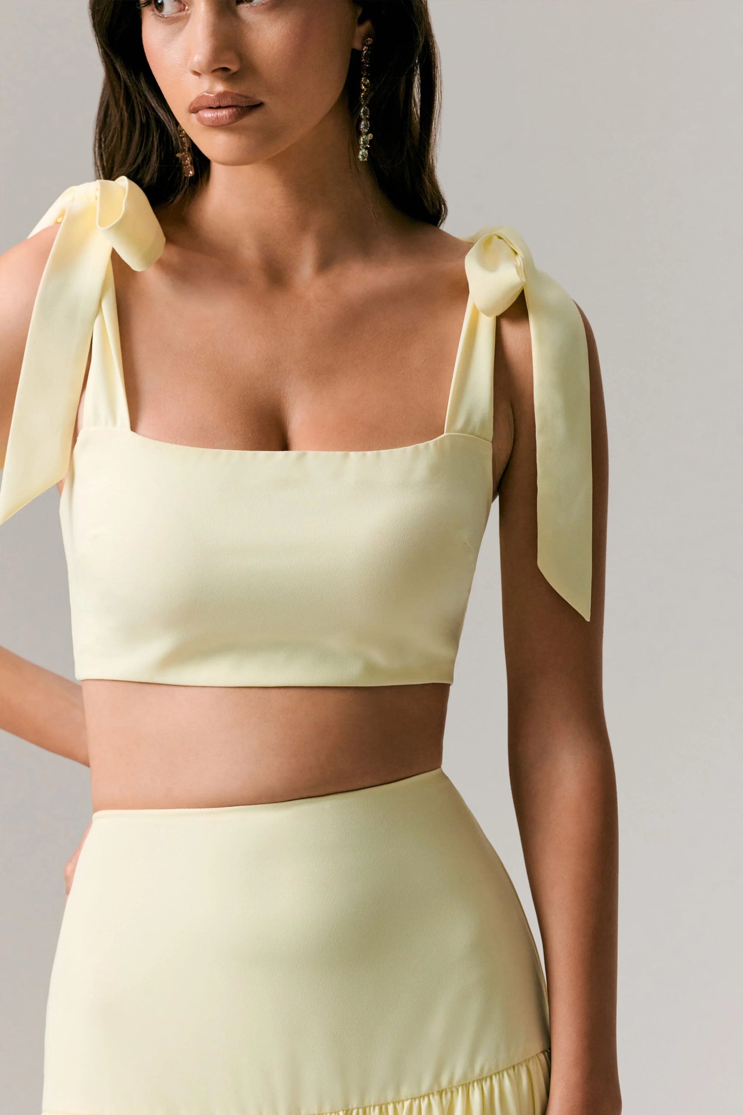 Elodie Lemon Tie-Strap Crop Top