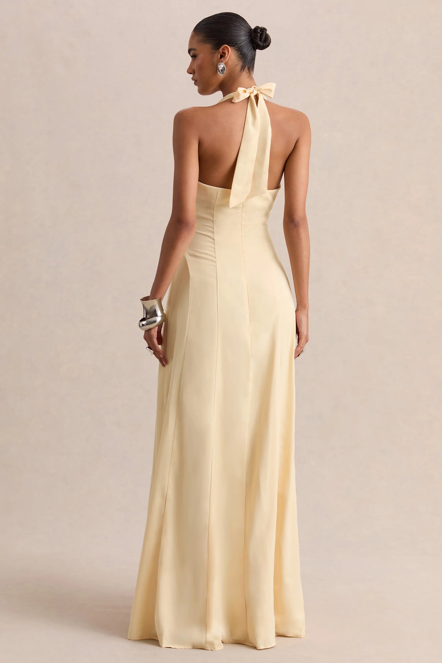 Undeniable Lemon Cowl-Neck Draped Maxi Dress