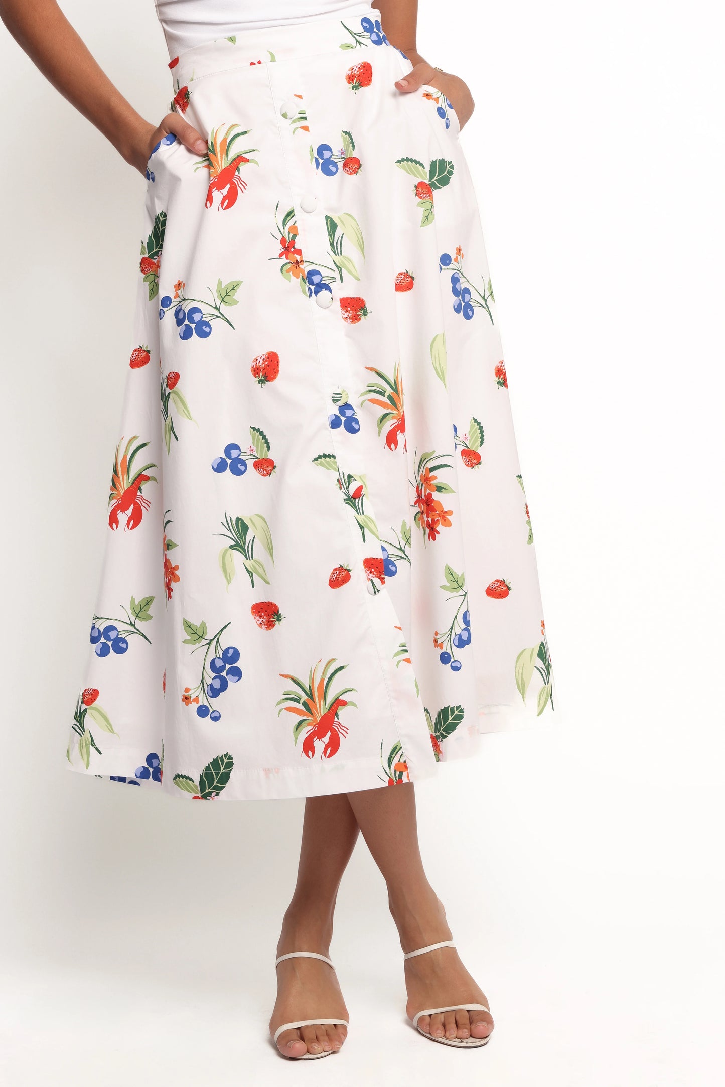 Geneva Midi Skirt - Off White Red