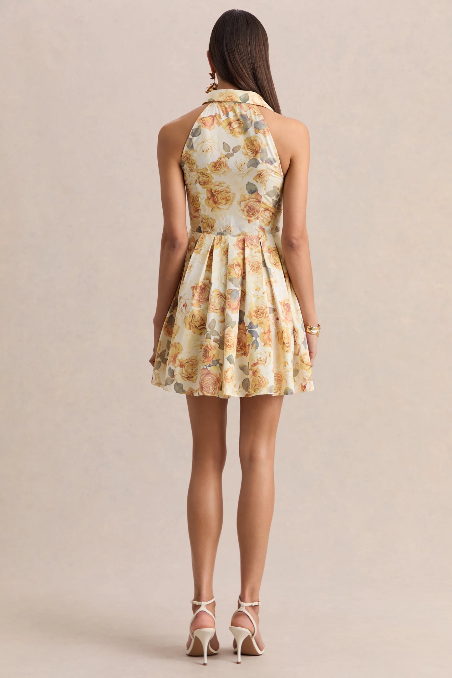 Paulie Lemon Rose Print Poplin Skater Mini Dress