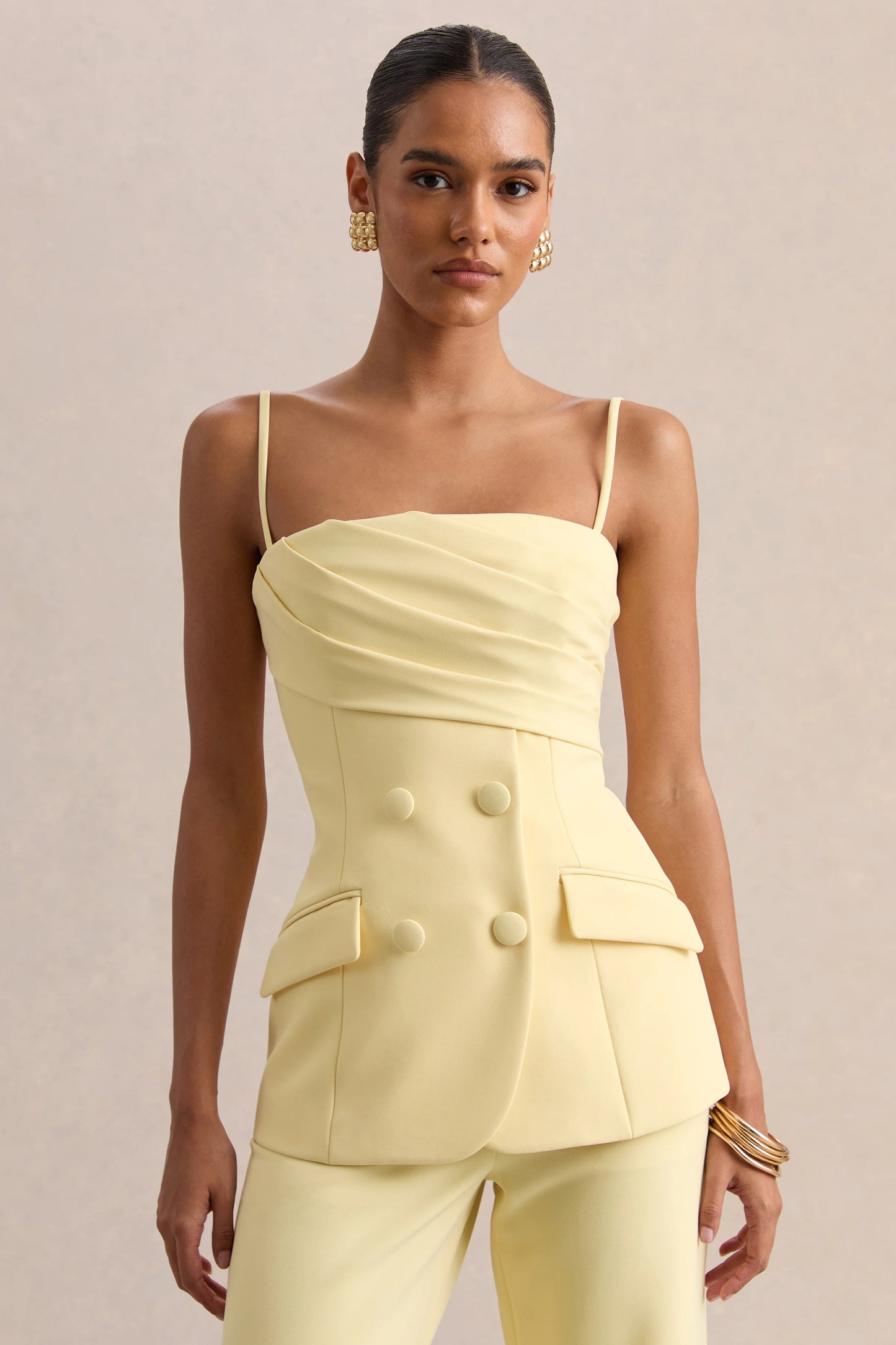 Lunivra Lemon Square-Neck Tailored Top