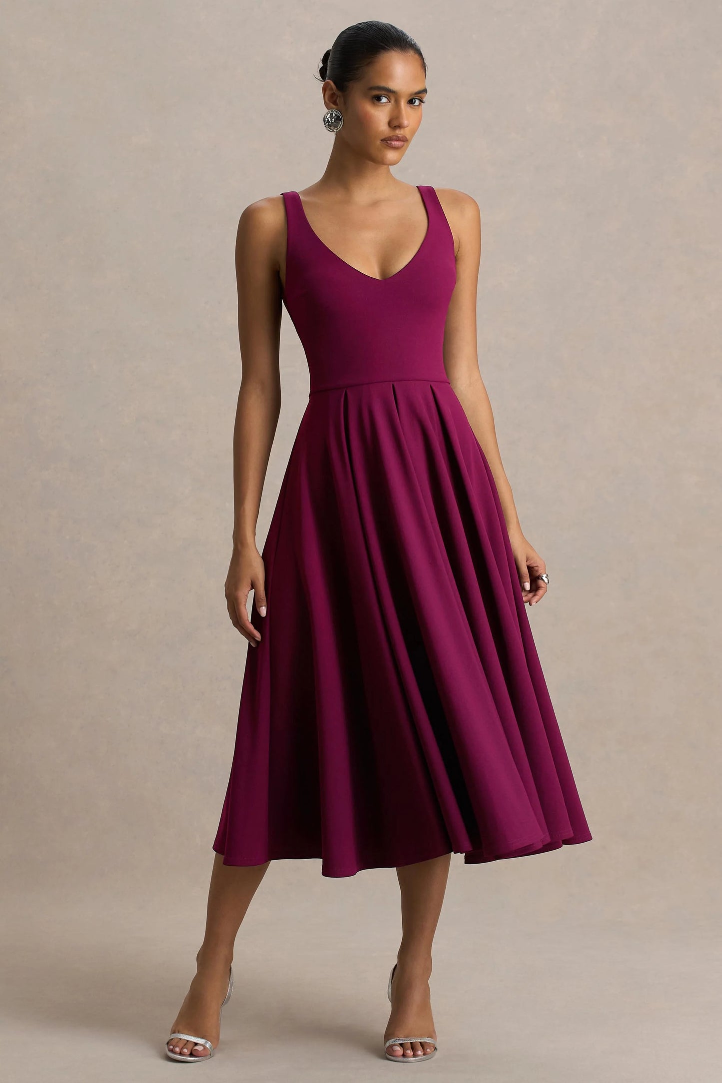 Depths Burgundy V-Neck Midi Dress
