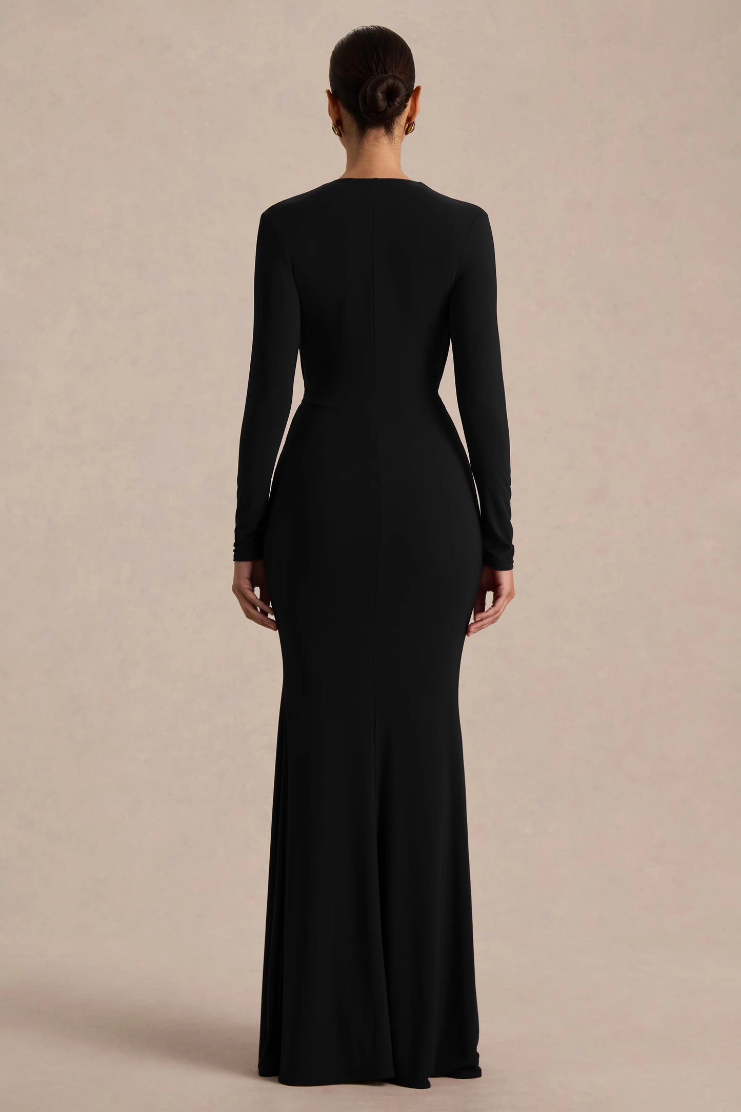 Command Black Plunge-Neck Maxi Dress With Front-High Split