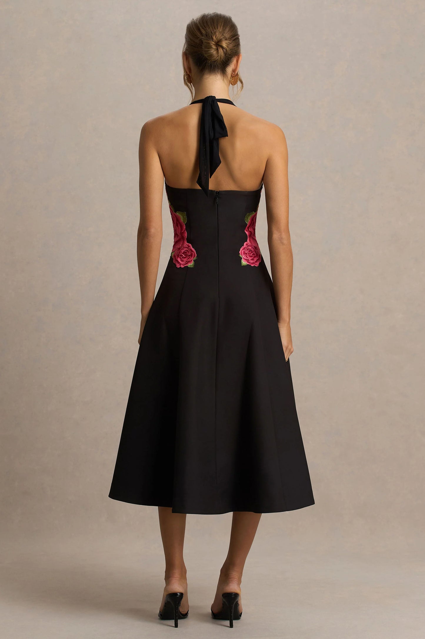 Tillie Black Halter-Neck Midi Dress