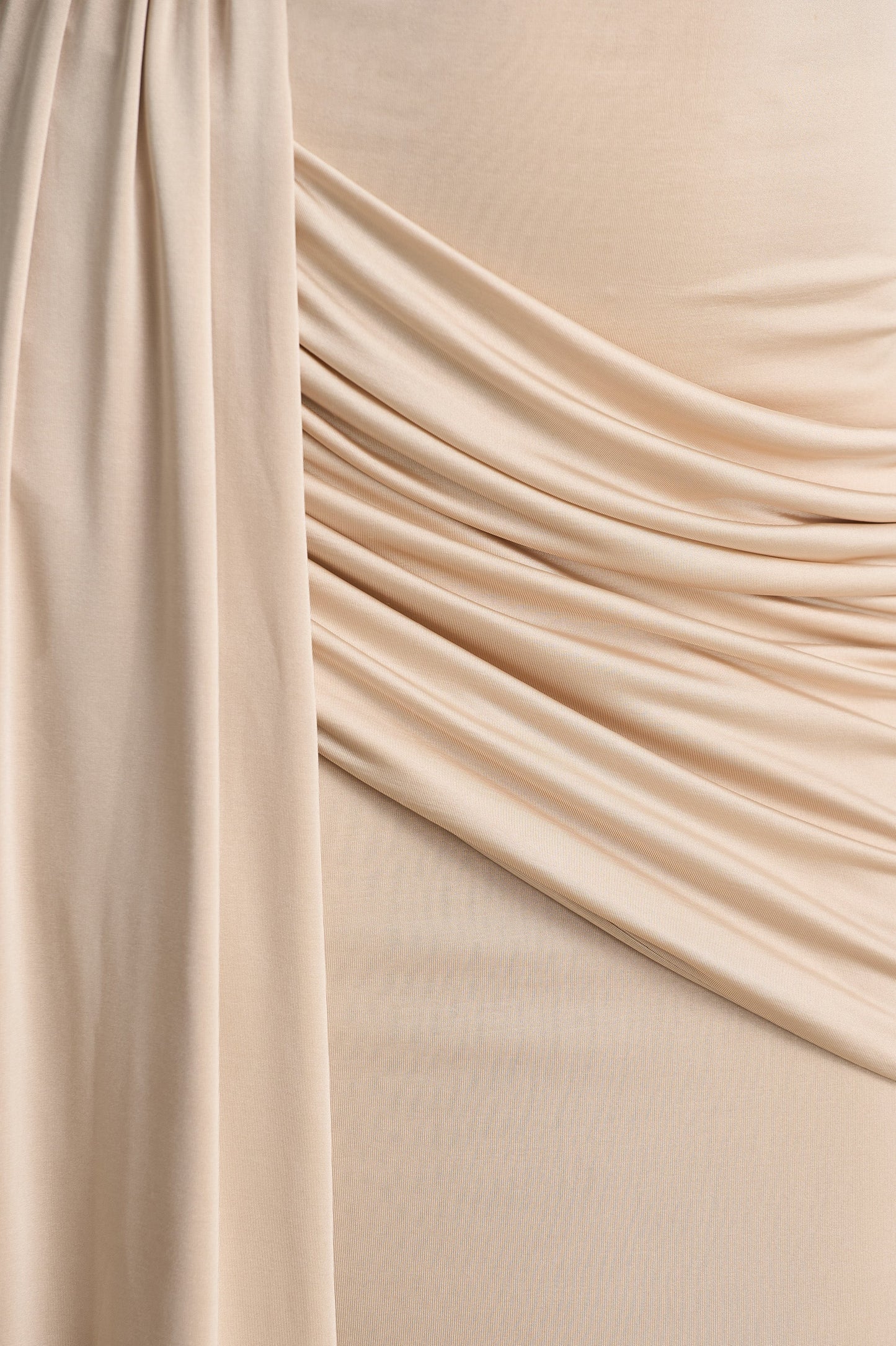 Romi Champagne High-Neck Maxi Dress With Ruched Detailing