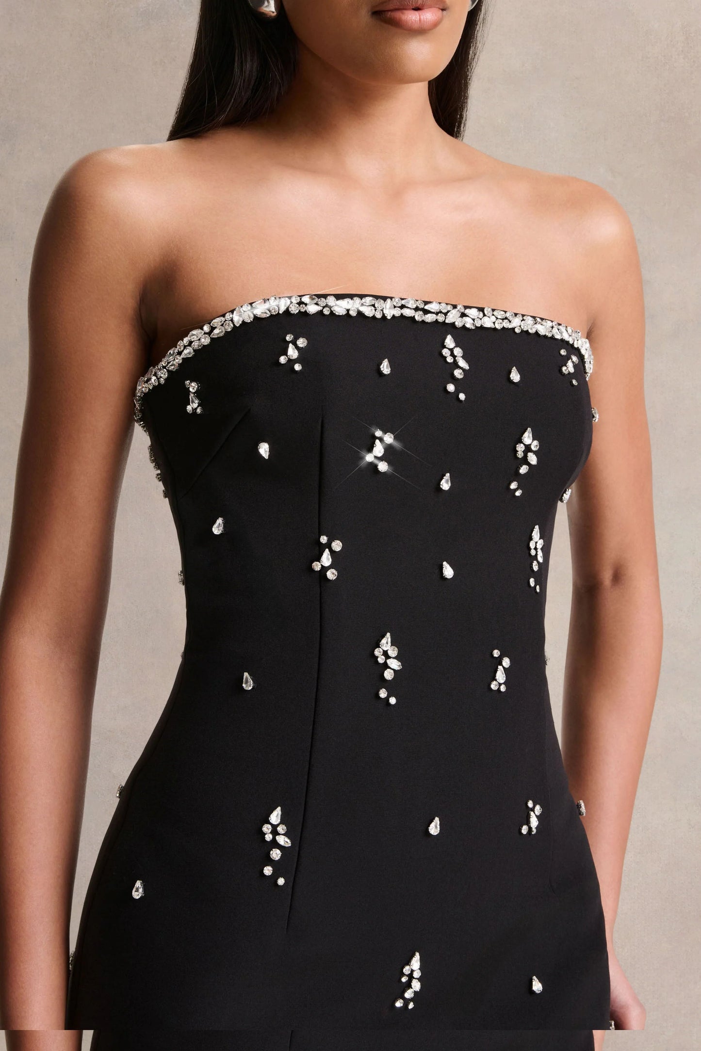 Rominia Black Bandeau Hand-Embellished Maxi Dress