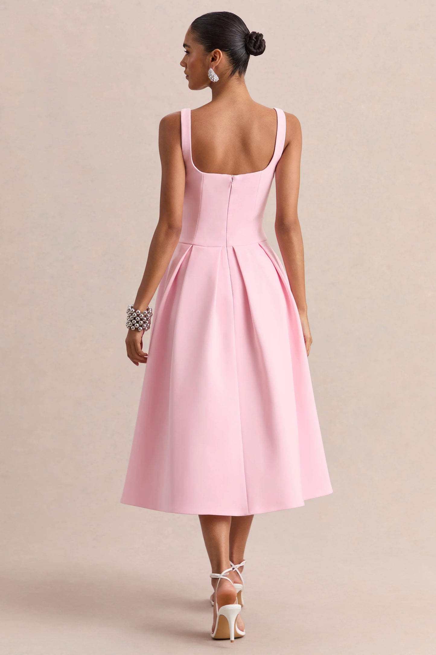 Greta Light Pink Sweetheart-Neck Midi Dress