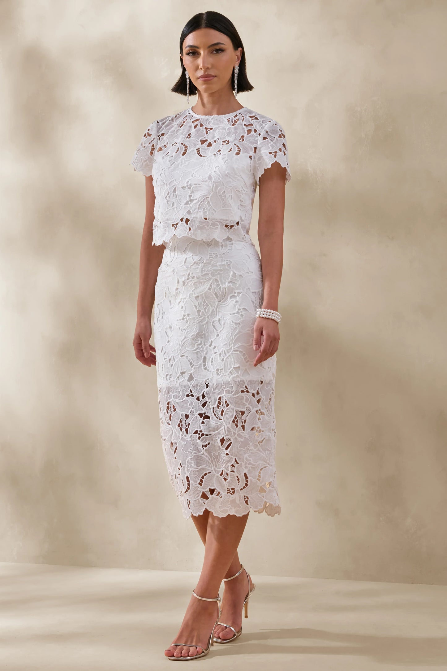 Ina White Lace Crew-Neck Crop-Top
