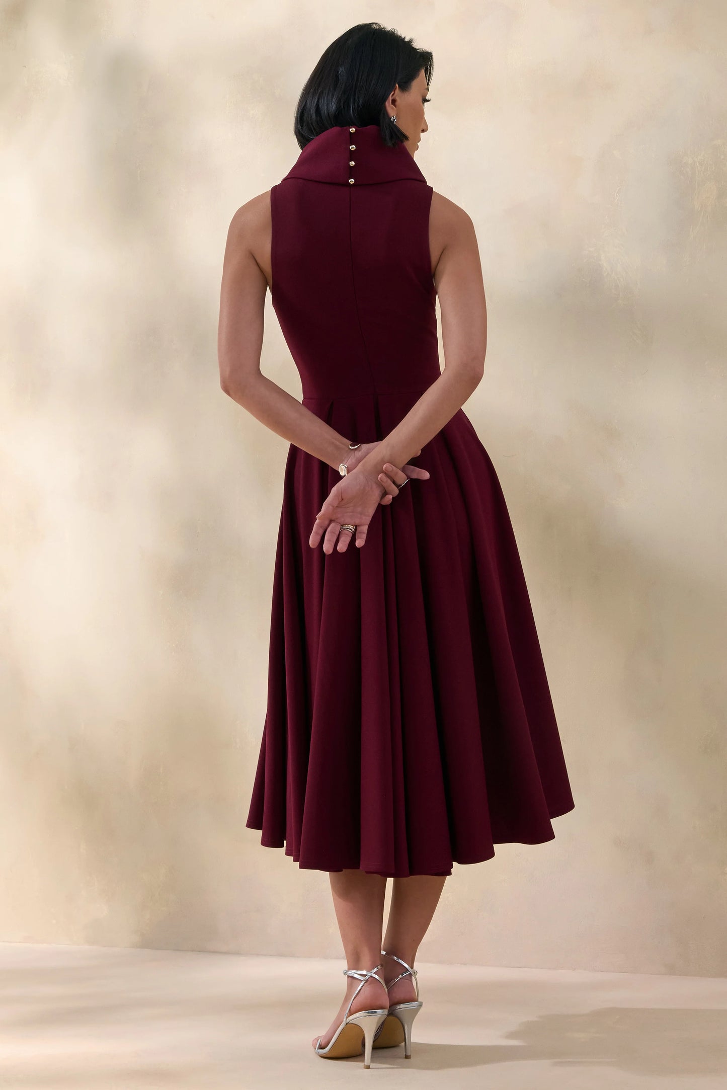 Exclusivity Burgundy High-Neck Midi Dress
