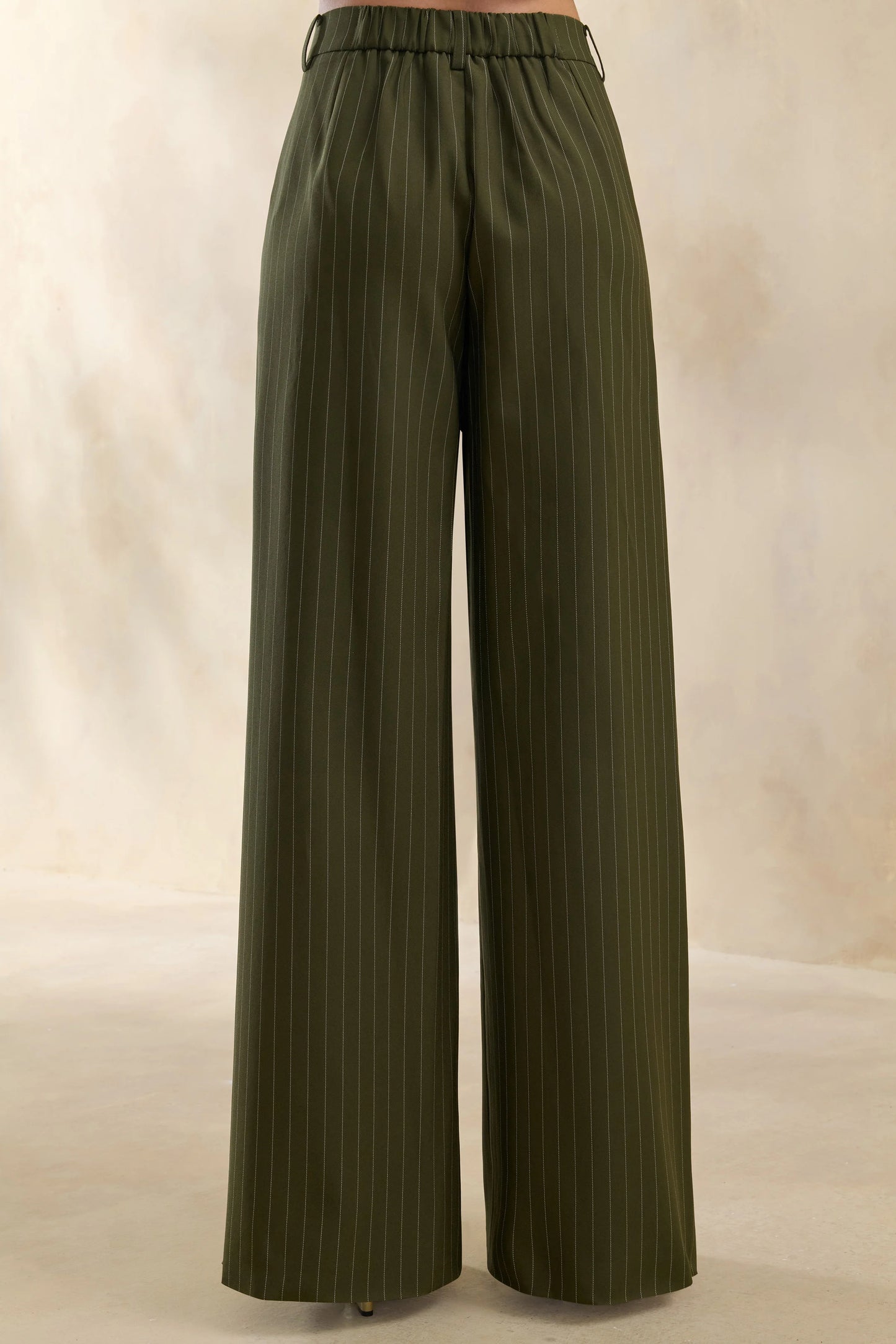 Hesper Olive Pinstripe Wide-Leg Tailored Trouser