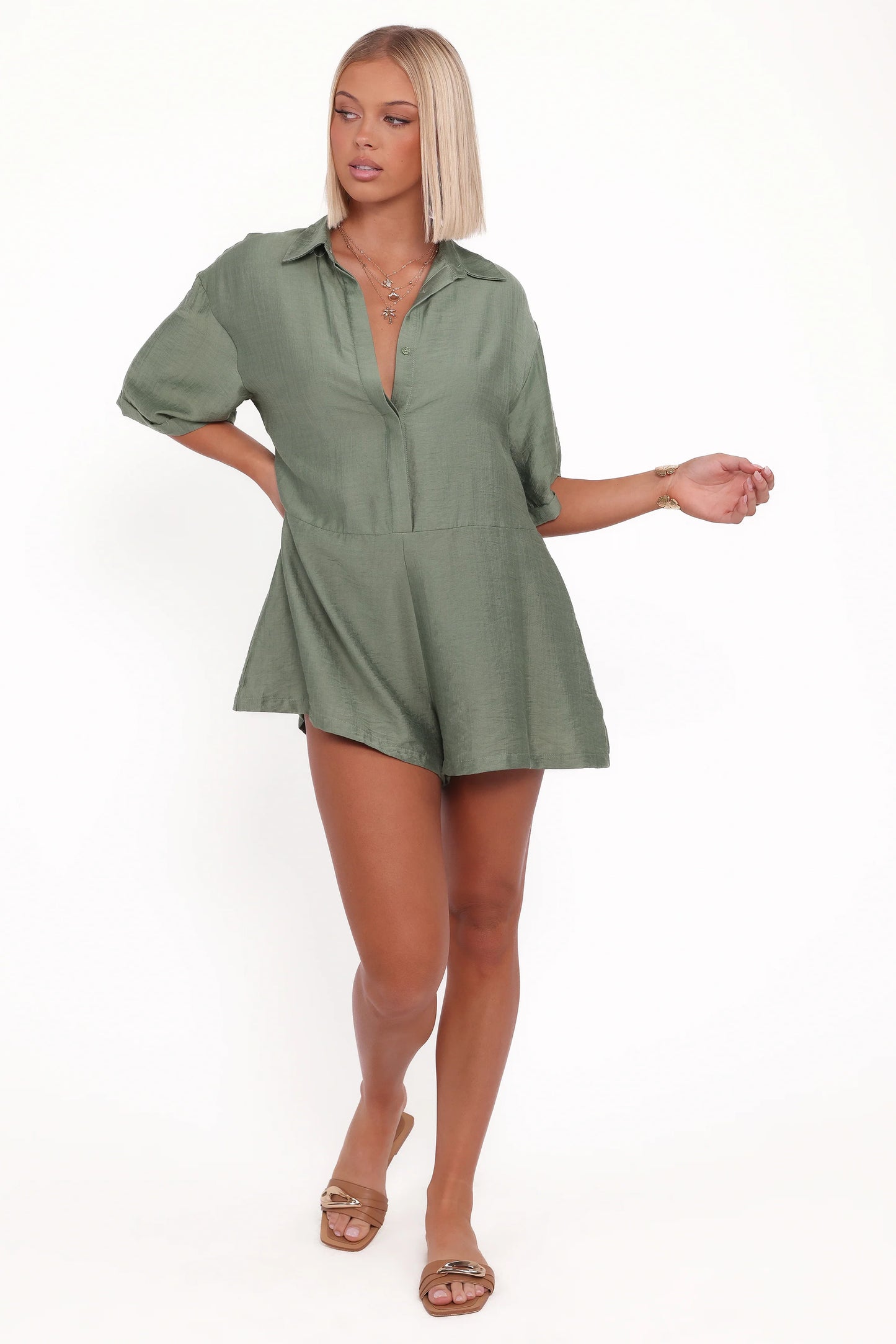 Kiya Drop Waist Romper - Palm Green