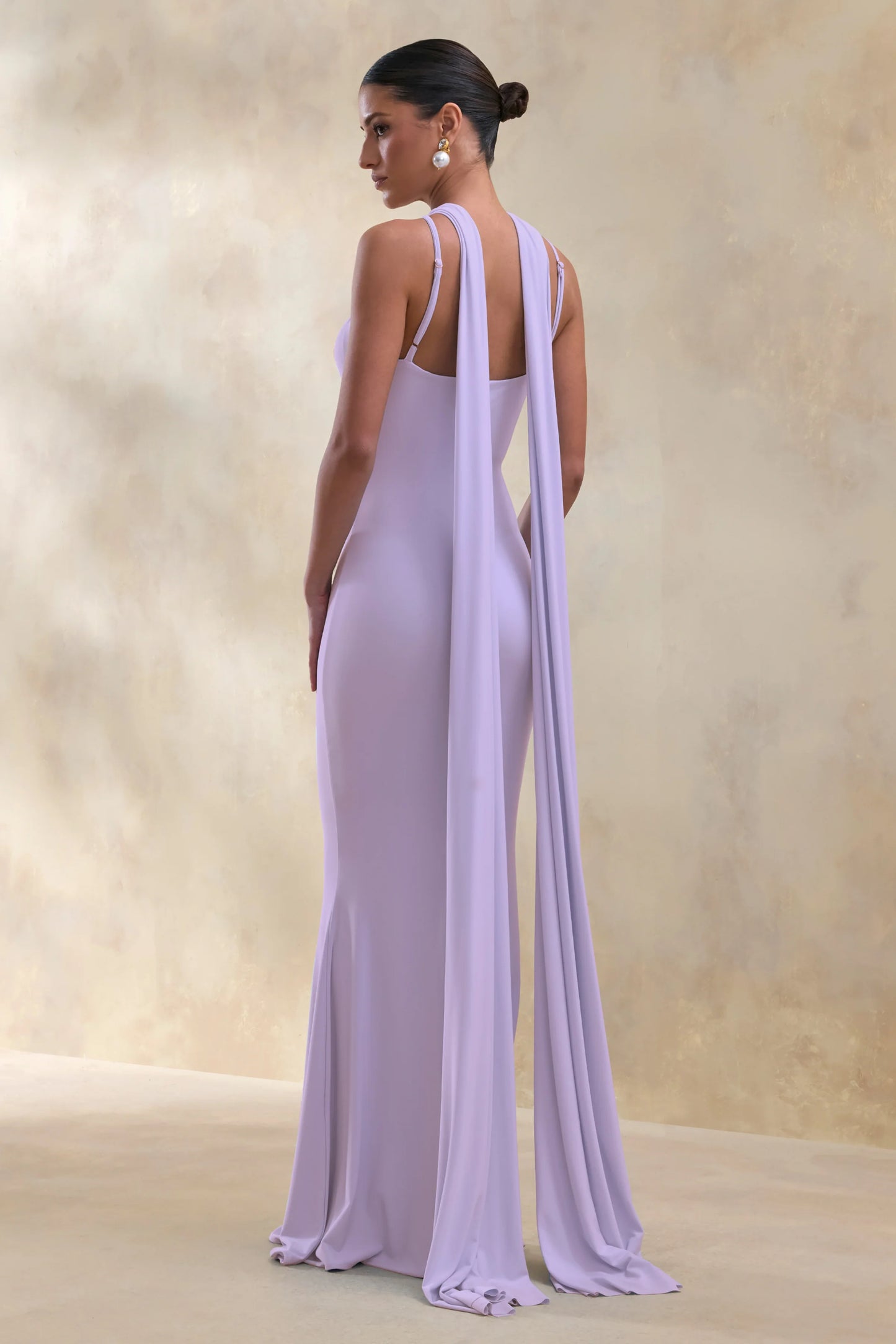 Rhoda Lilac Twist Halter-Neck Cape Maxi Dress