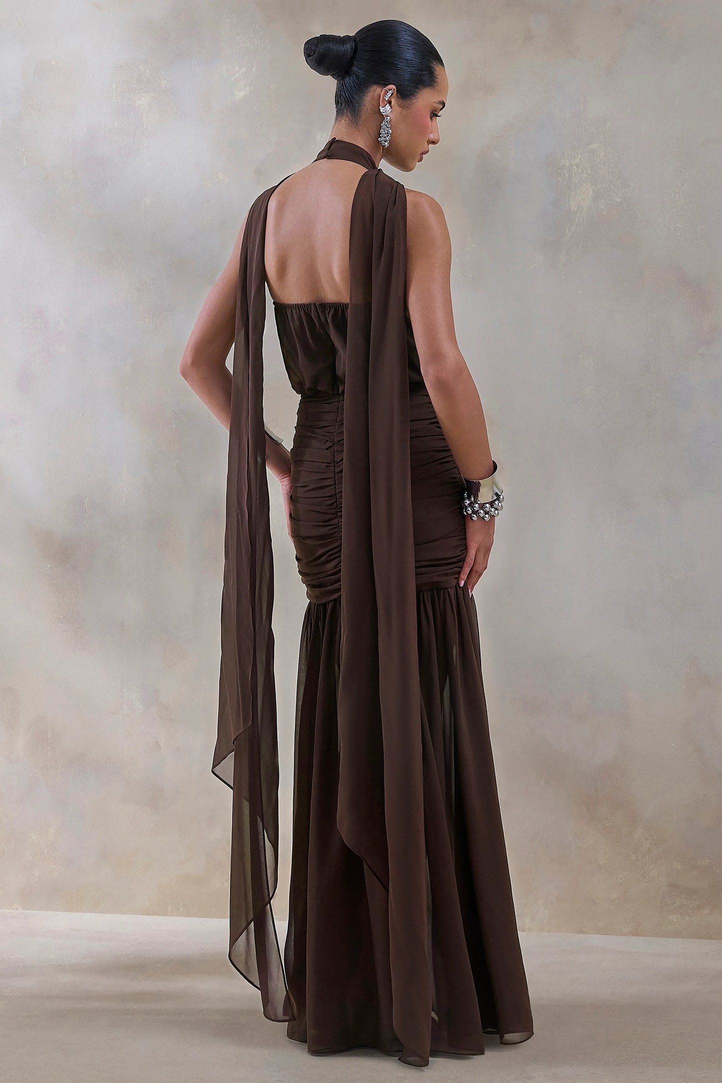 Veronique Brown Halter-Neck Maxi Dress