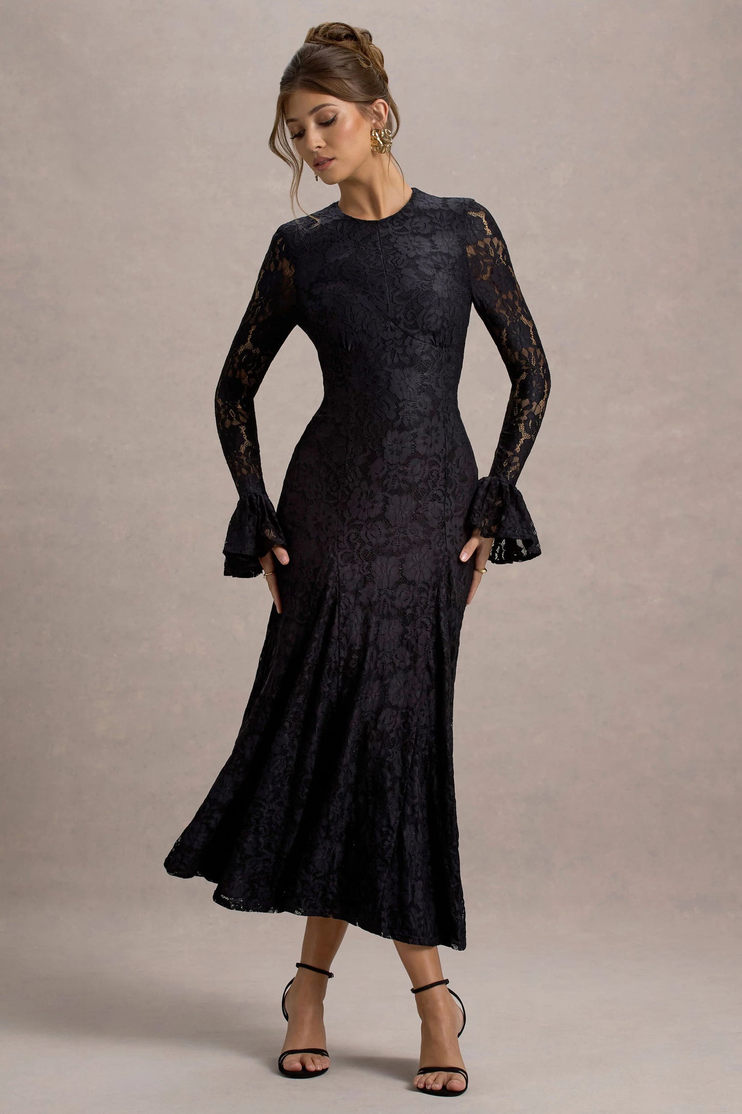 For Life Black Lace Long-Sleeve Midi Dress