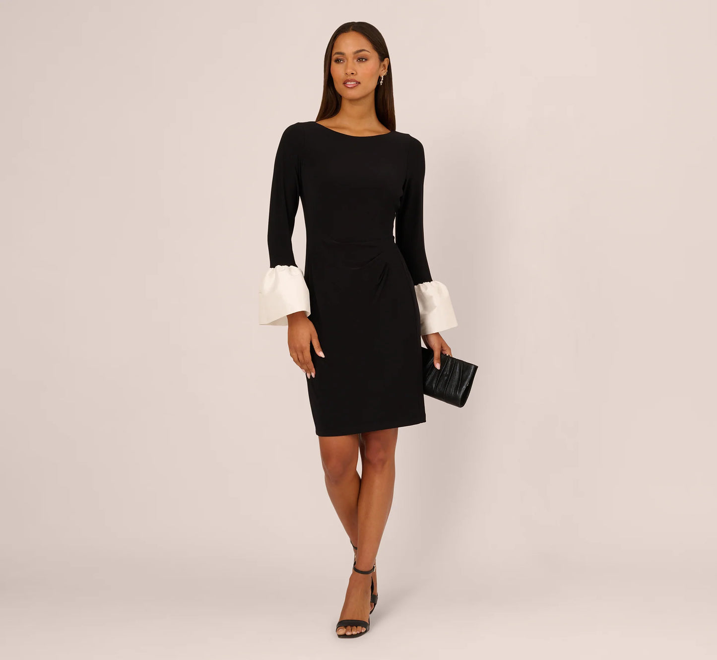 Bell Sleeve Jersey Sheath Dress In Black