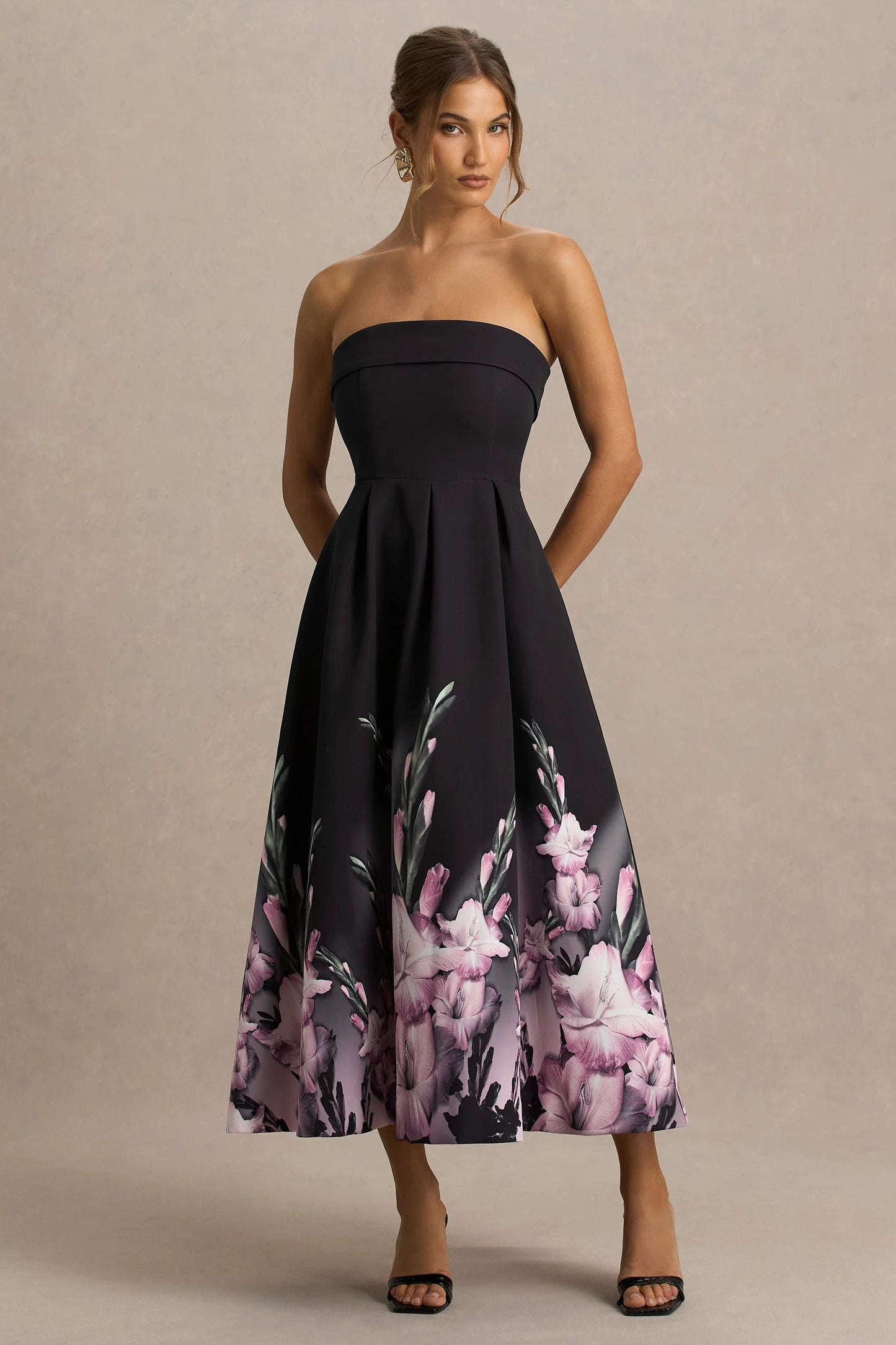 Annalise Pink Border Print Bandeau Midi Dress