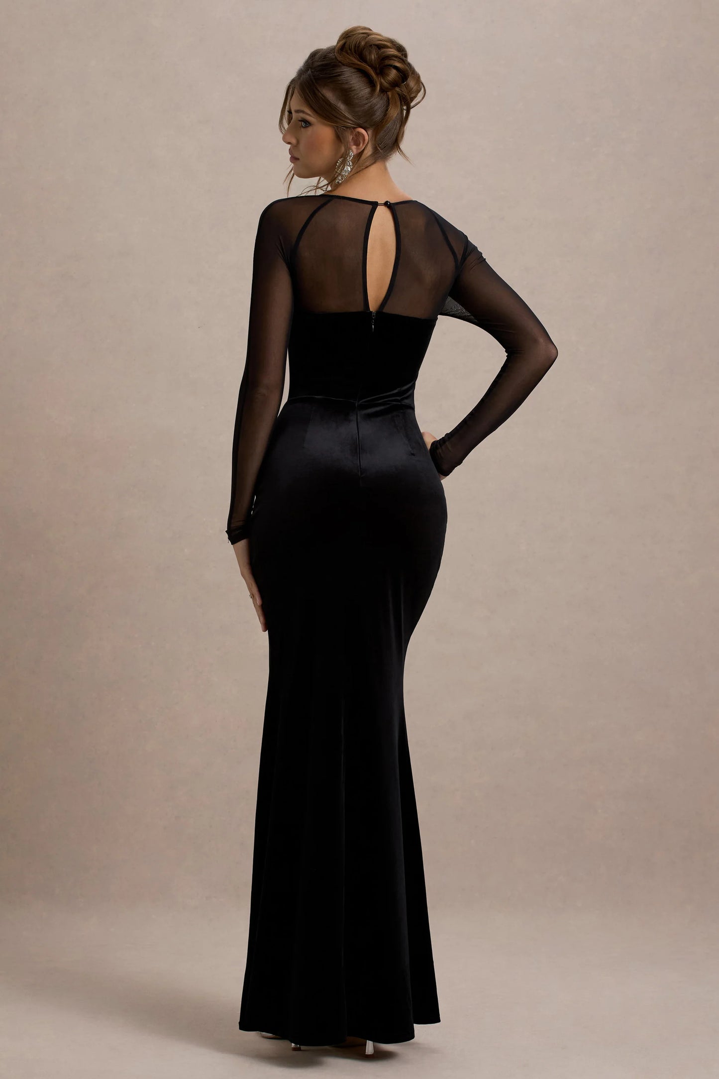 Ashby Black Velvet Embellished Square-Neck Split Maxi Dress