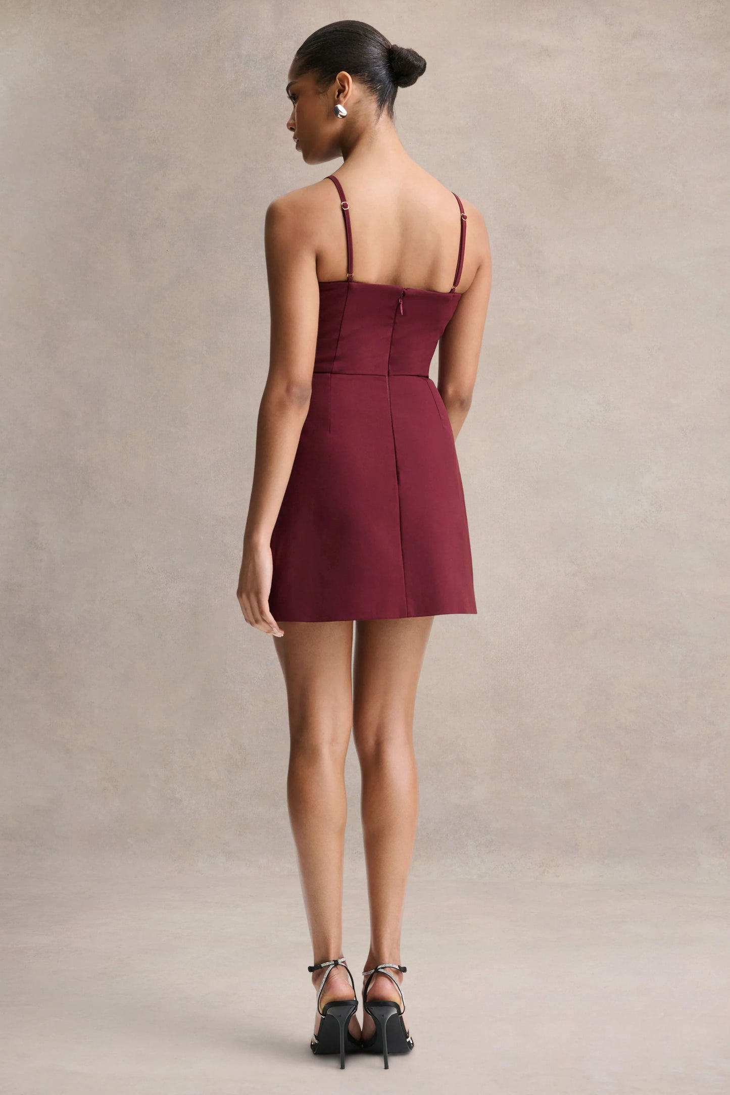 Veda Burgundy Square-Neck Mini Dress