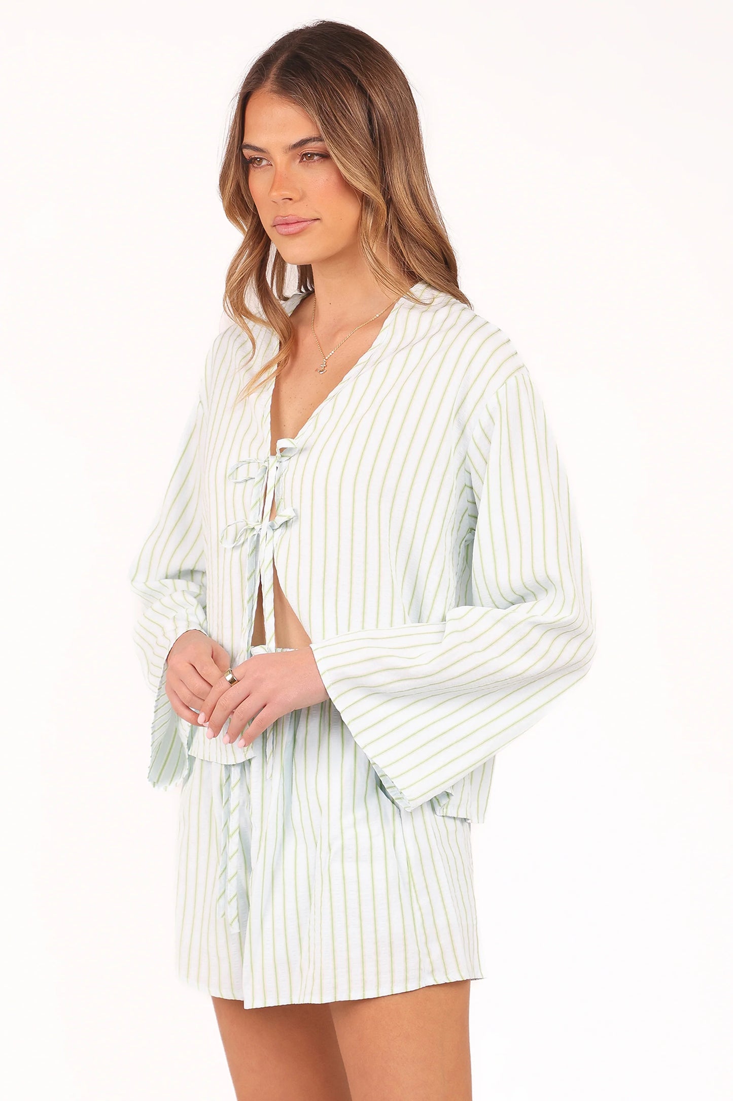 Flynn Short Set - Green Blue Stripe