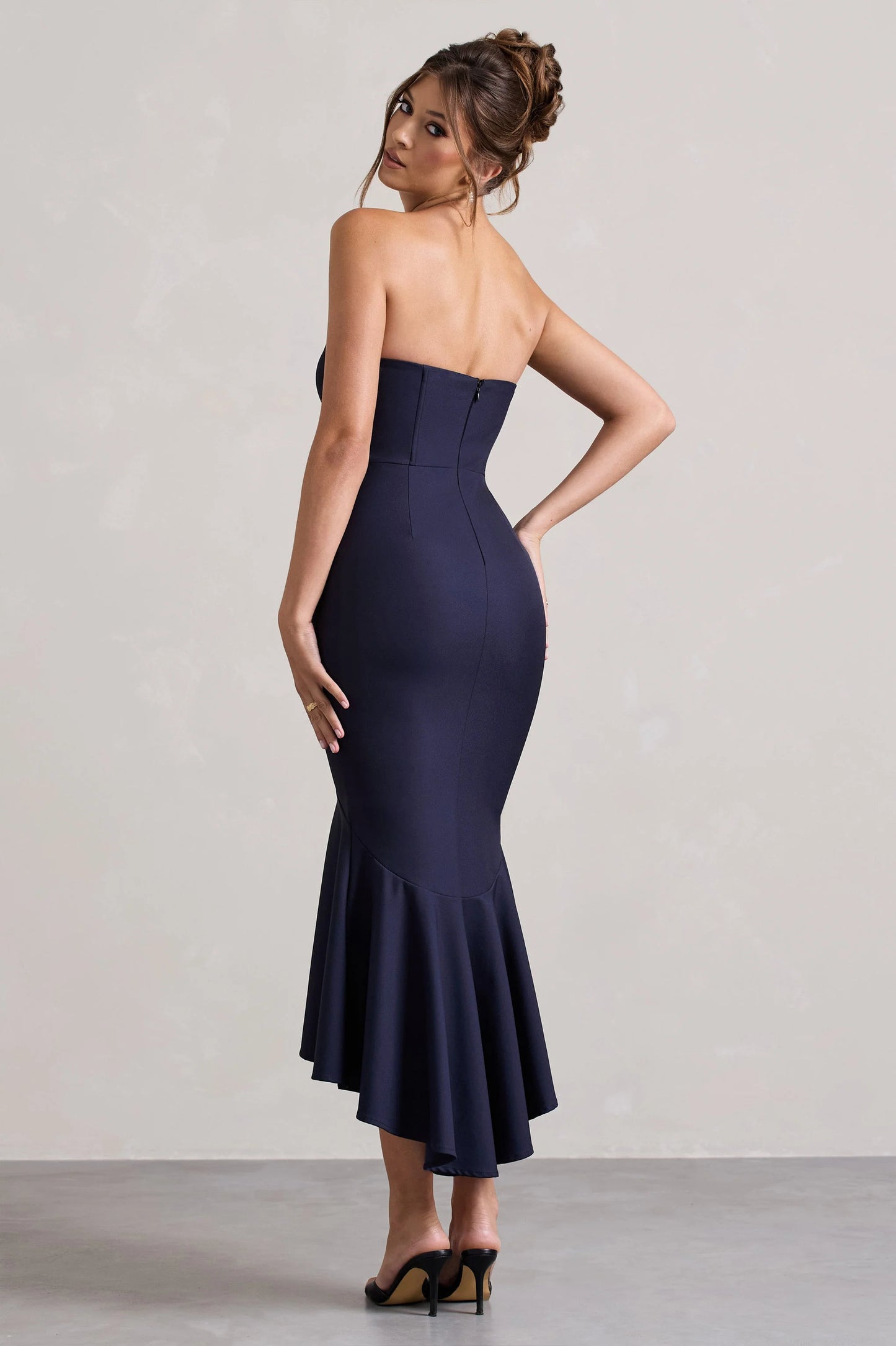 Daylight Navy Corset High-Low Midi Dress