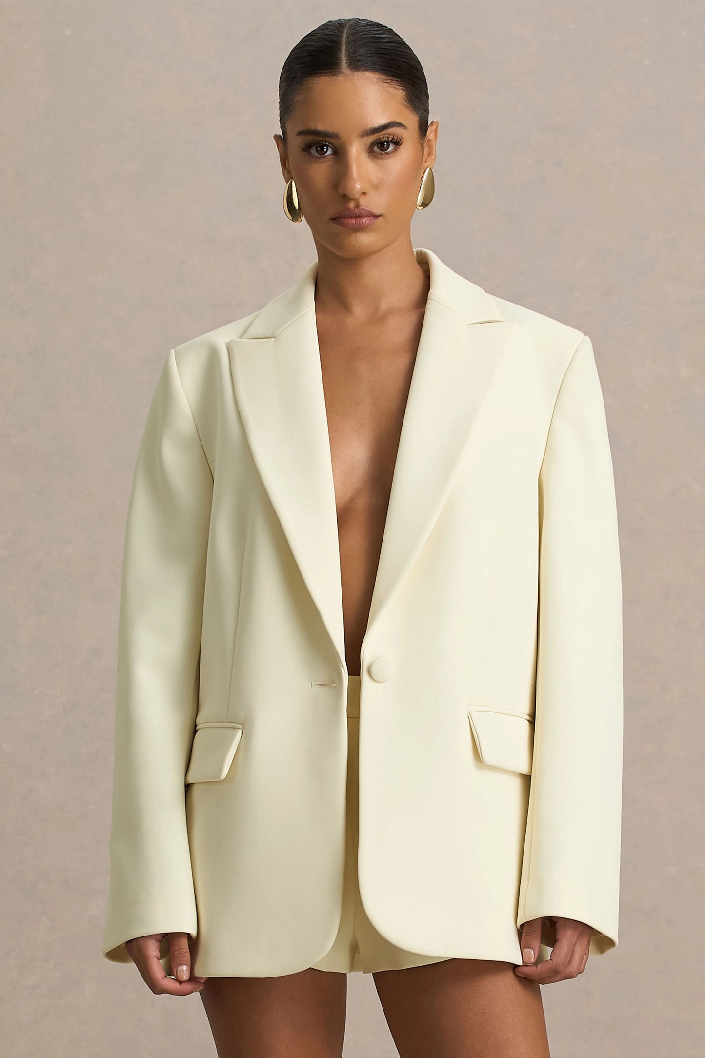 Katherine Cream Oversized Plunge-Neck Blazer