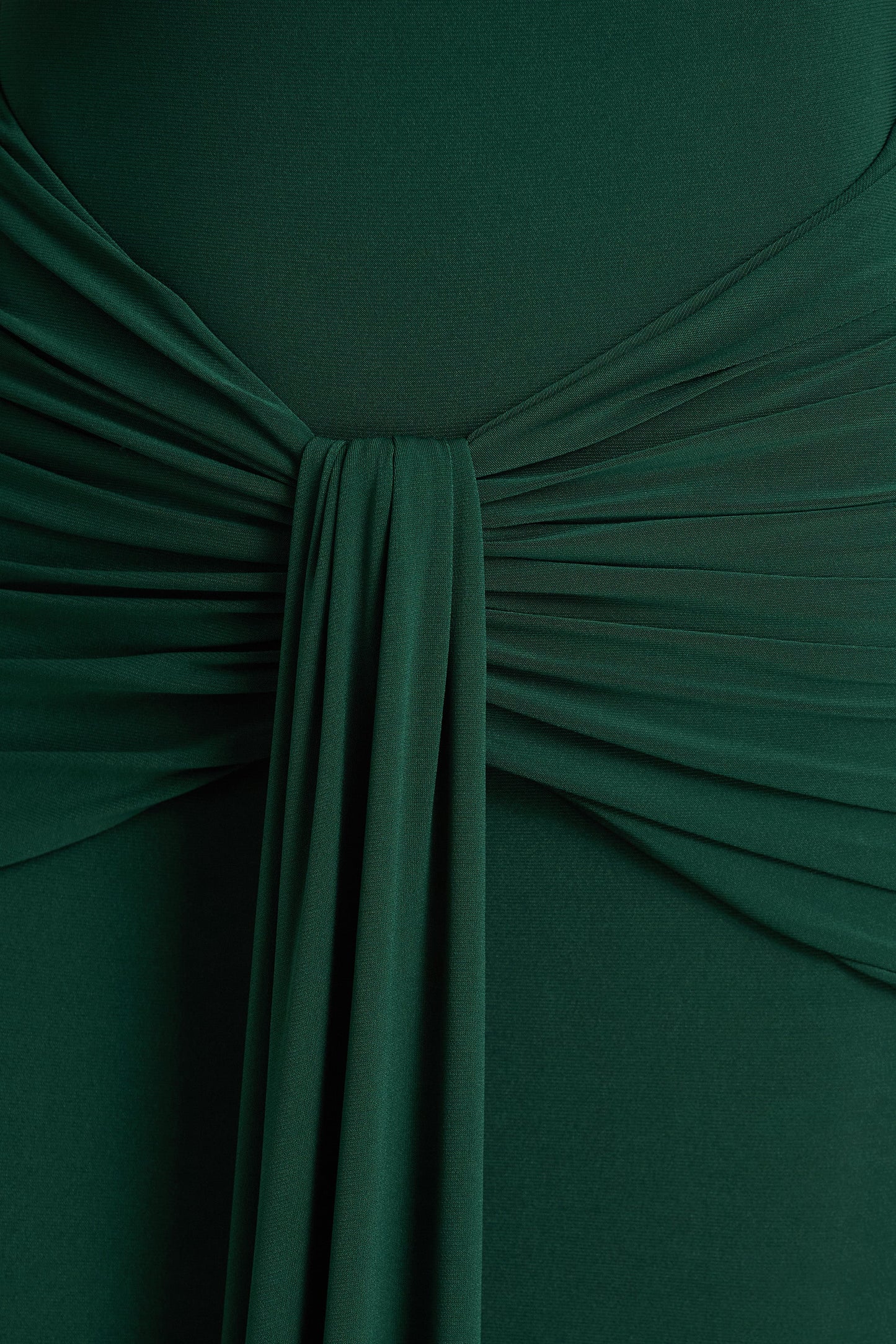 Clover Dark Green Asymmetric-Neck Wrapped Maxi Dress With Sash