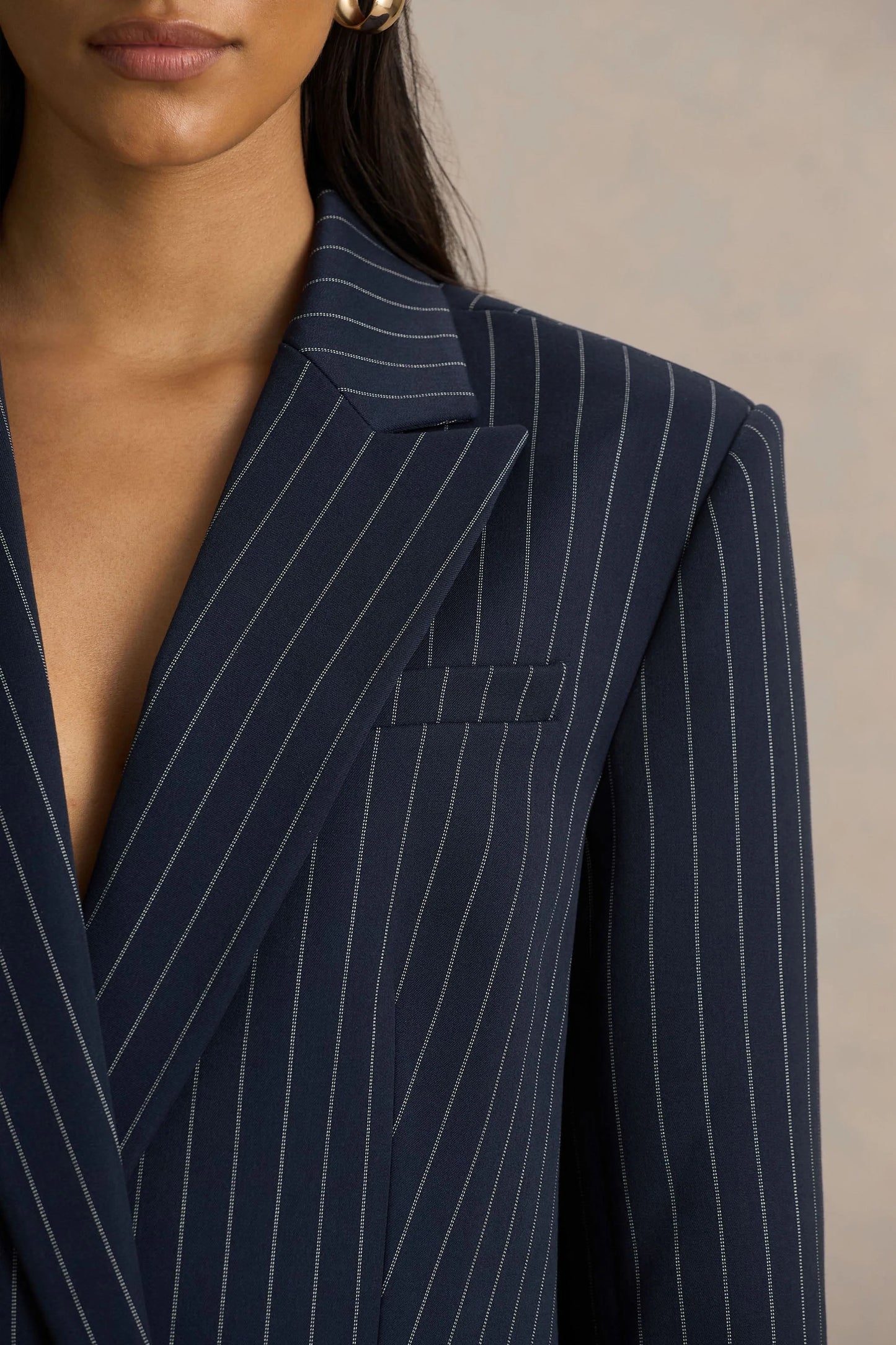 Alana Navy Pinstripe Plunge-Neck Oversized Blazer