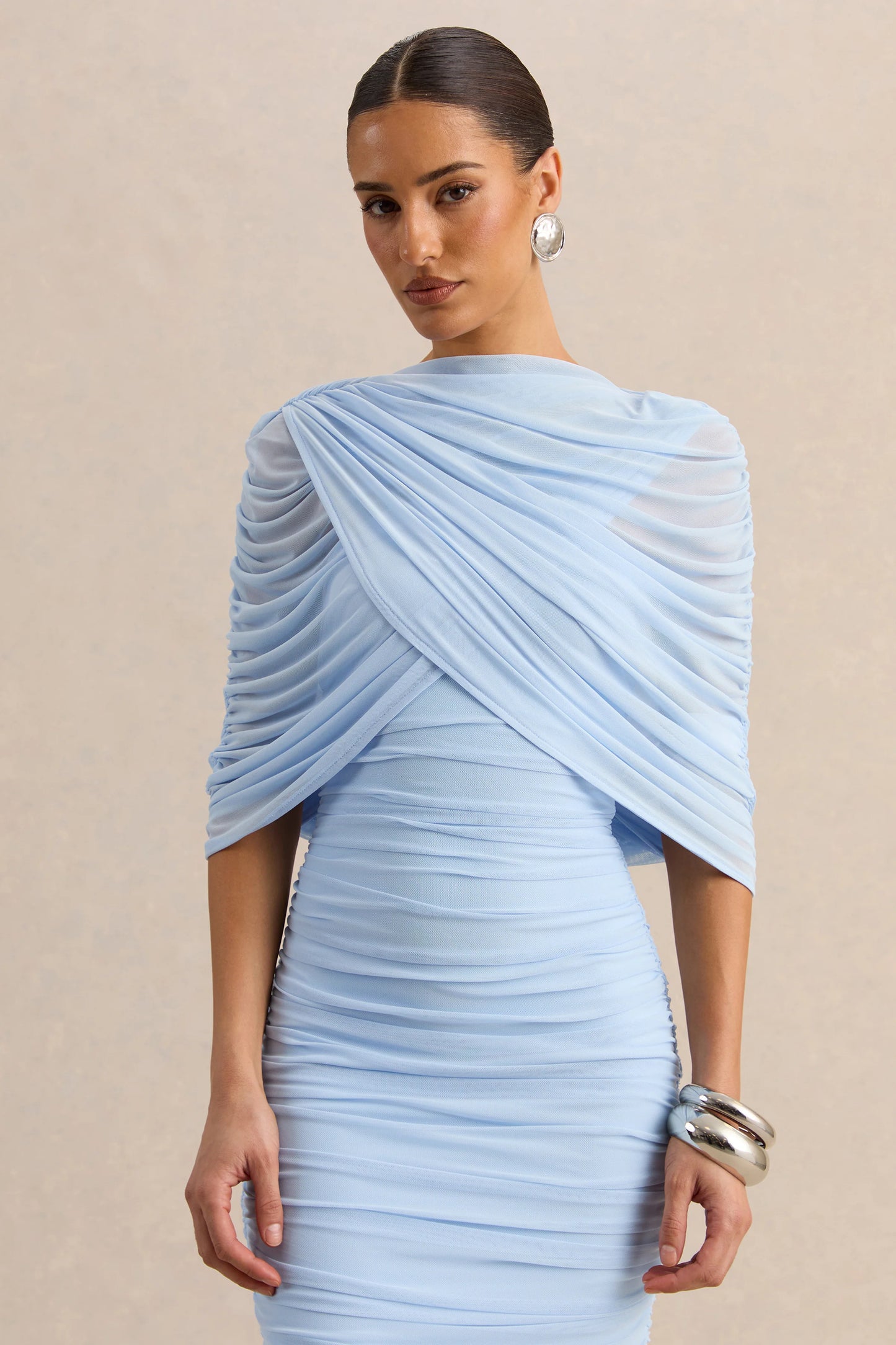 Magoria Powder Blue Mesh Round-Neck Cape