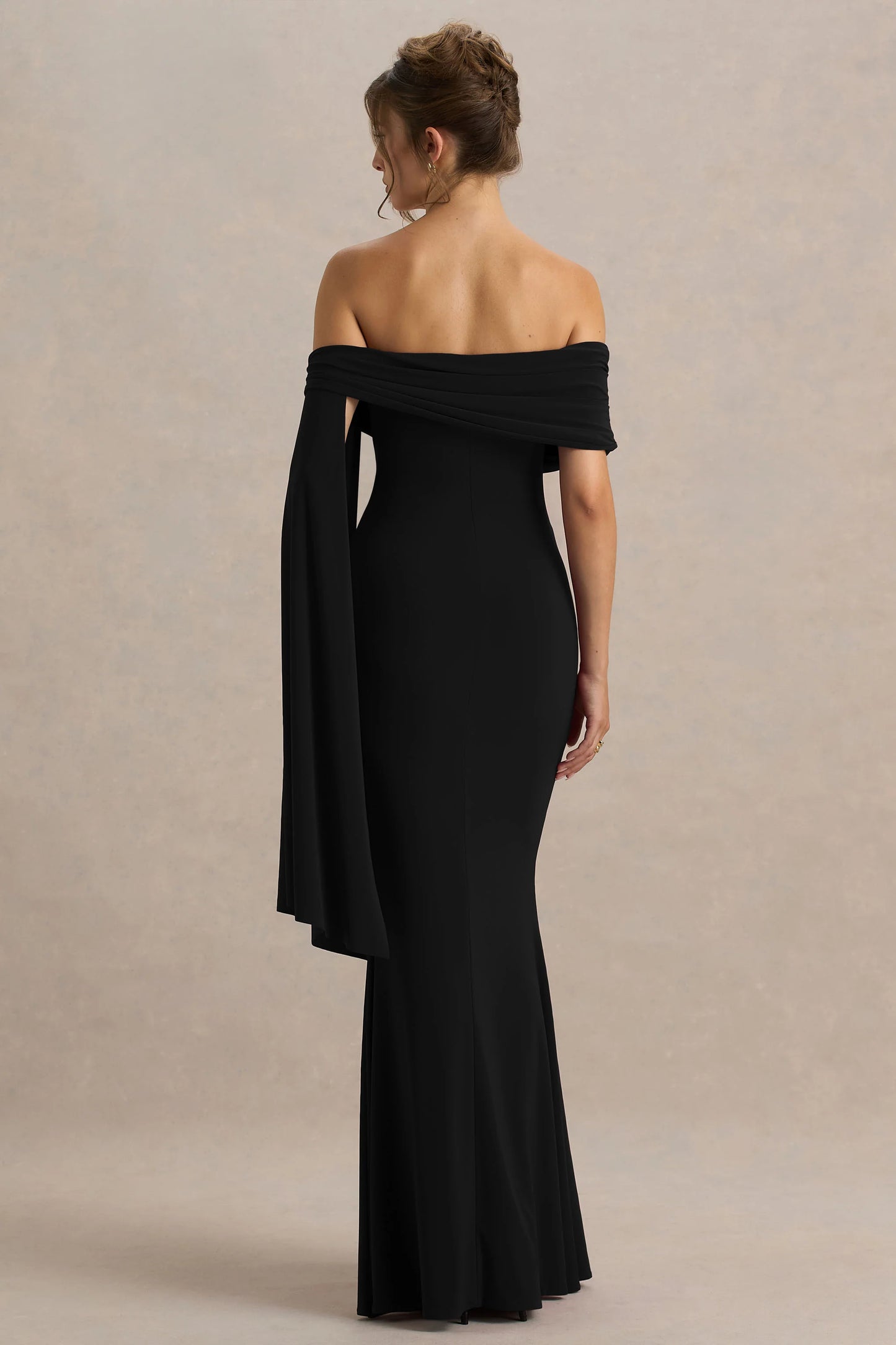 Saffina Black Bardot-Neck Maxi Dress With Sash Detail