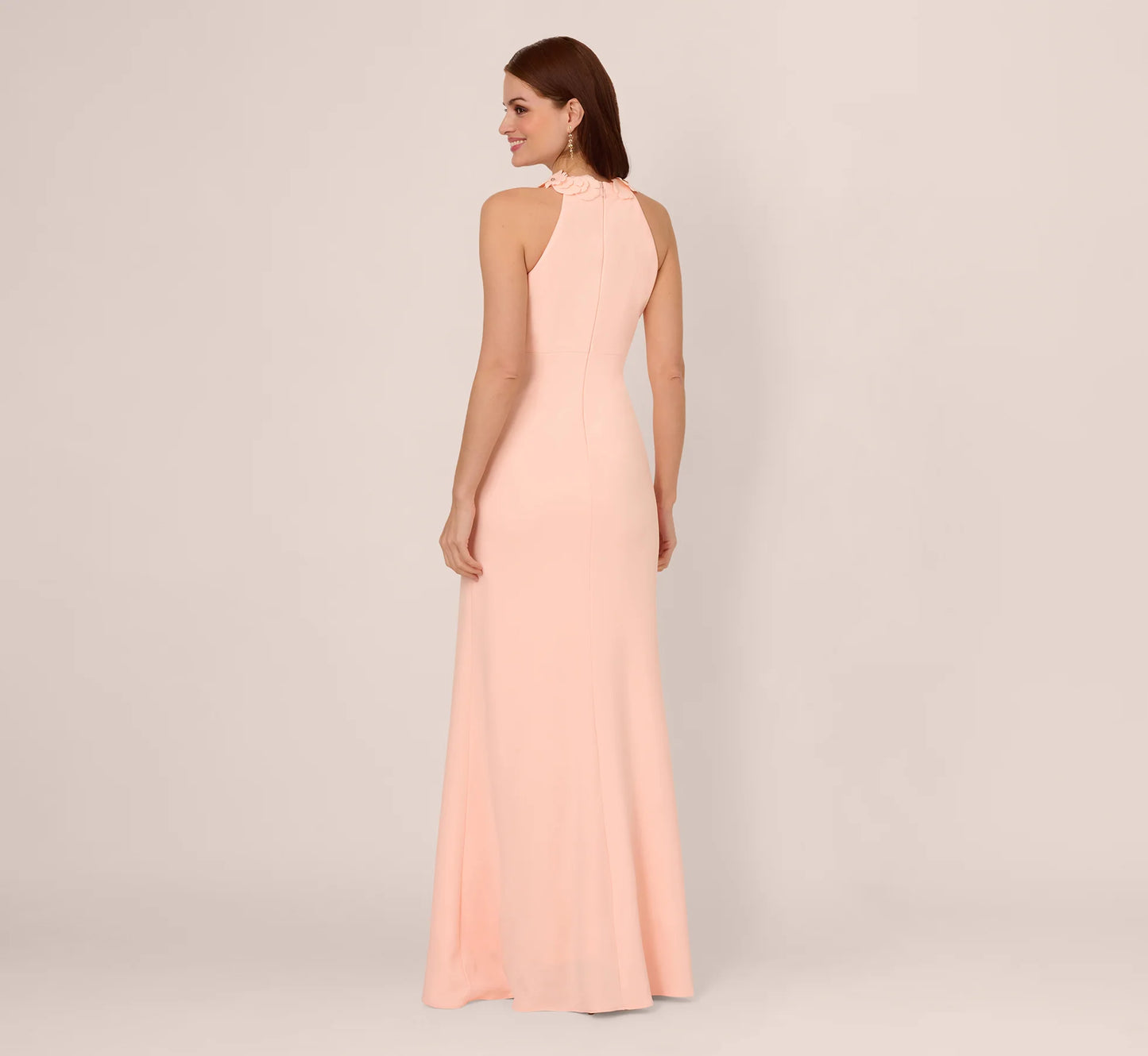 Floral Embellished Crossover Halter Gown In Peach Kiss
