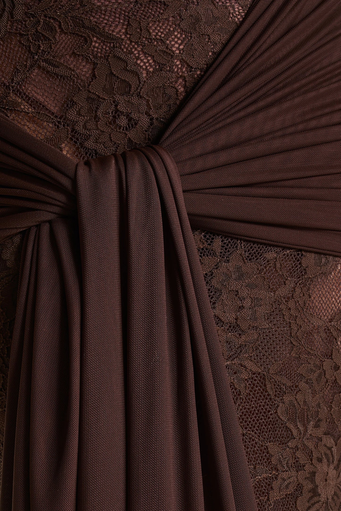 Akira Brown Lace Maxi Dress With Sash-Detail