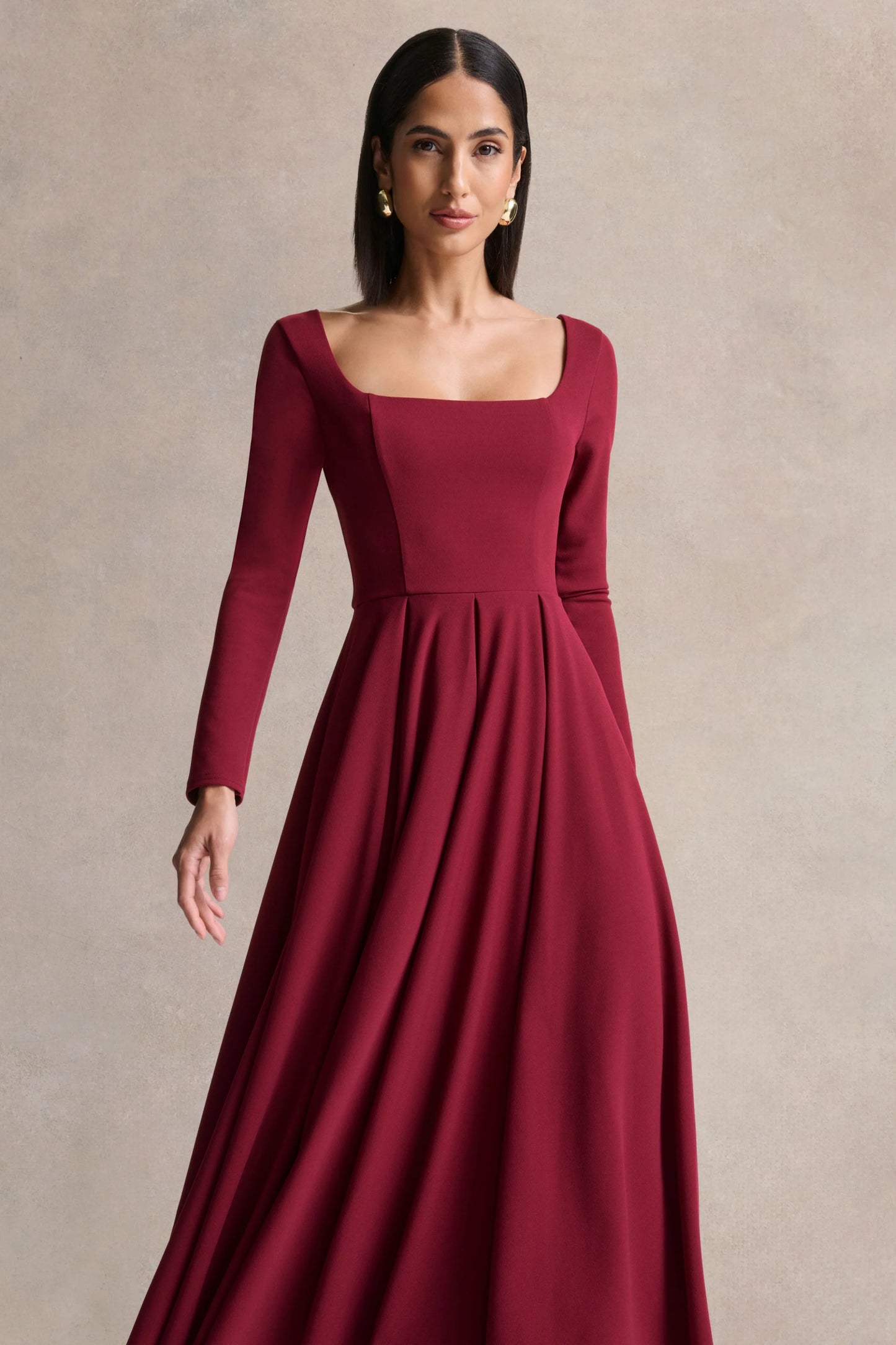 Alison Burgundy Square-Neck A-Line Midi Dress