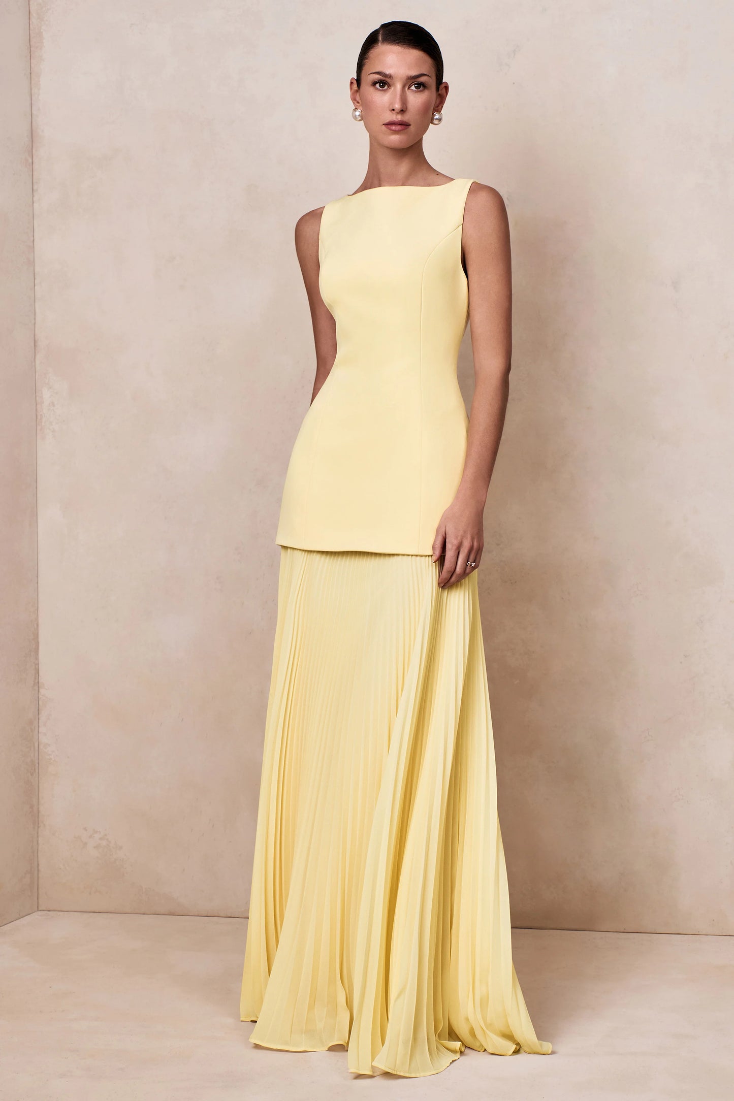 Hadley Lemon Boat-Neck Maxi Dress With Drop-Waist