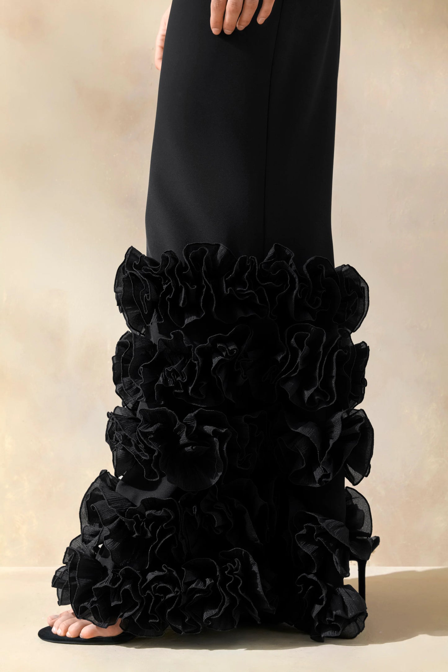 Aurose Black Square-Neck Maxi Dress With Ruffled-Fishtail